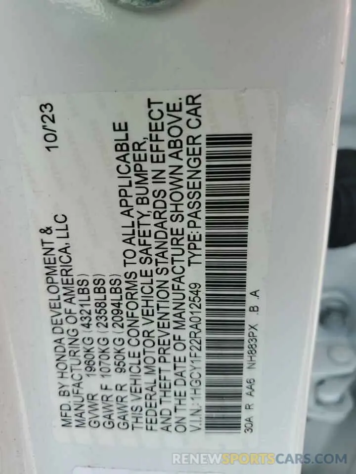 14 Фотография поврежденного автомобиля 1HGCY1F22RA012549 HONDA ACCORD 2024