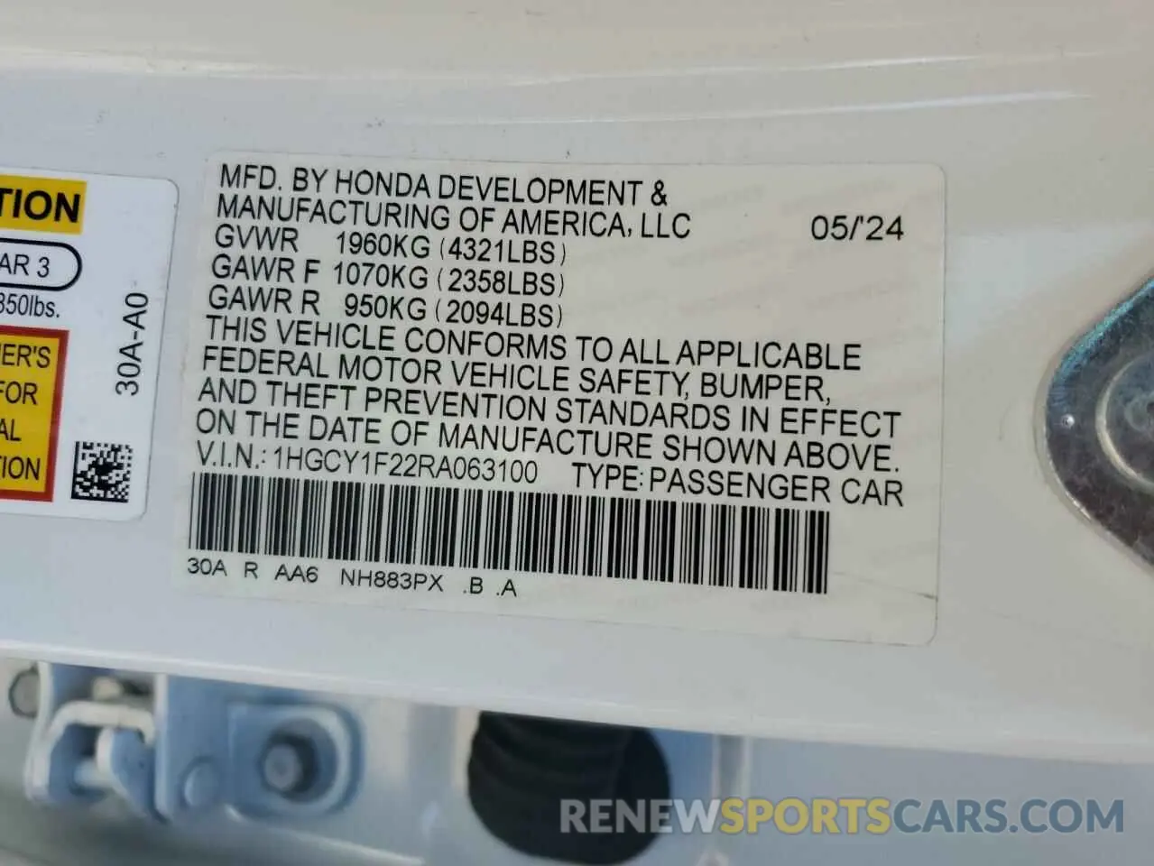 13 Photograph of a damaged car 1HGCY1F22RA063100 HONDA ACCORD 2024