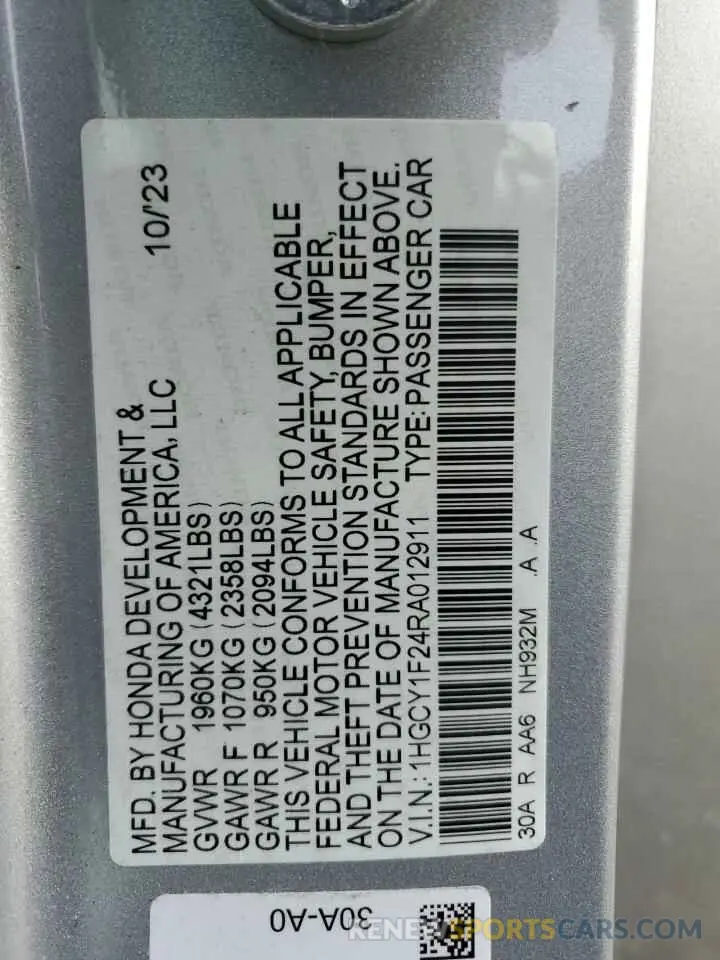 14 Фотография поврежденного автомобиля 1HGCY1F24RA012911 HONDA ACCORD 2024