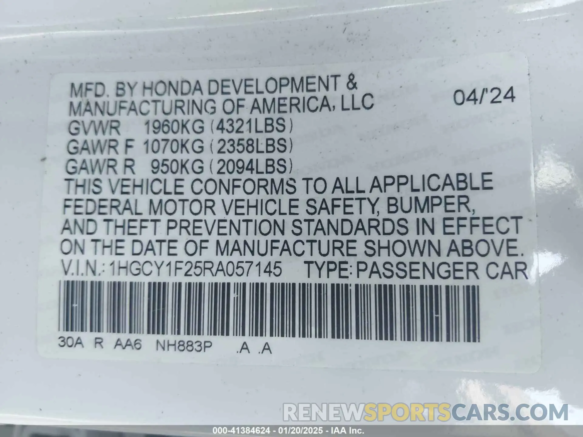 9 Фотография поврежденного автомобиля 1HGCY1F25RA057145 HONDA ACCORD 2024