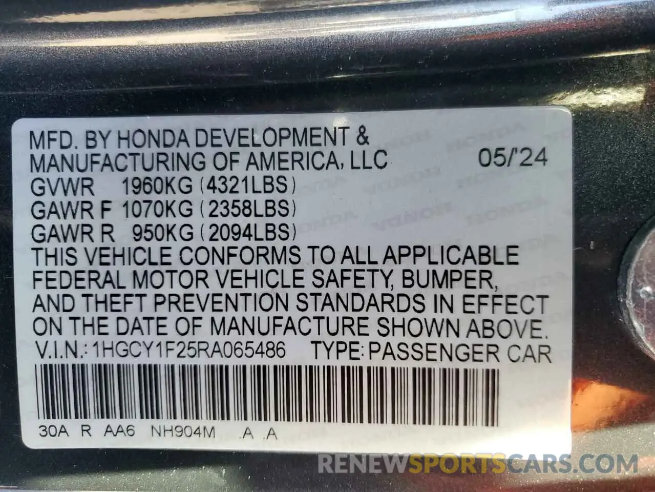 13 Photograph of a damaged car 1HGCY1F25RA065486 HONDA ACCORD 2024