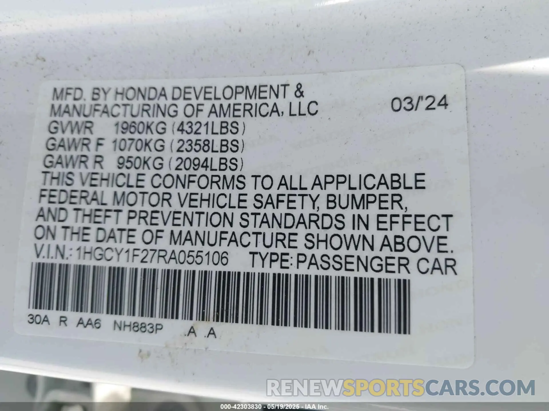 9 Photograph of a damaged car 1HGCY1F27RA055106 HONDA ACCORD 2024