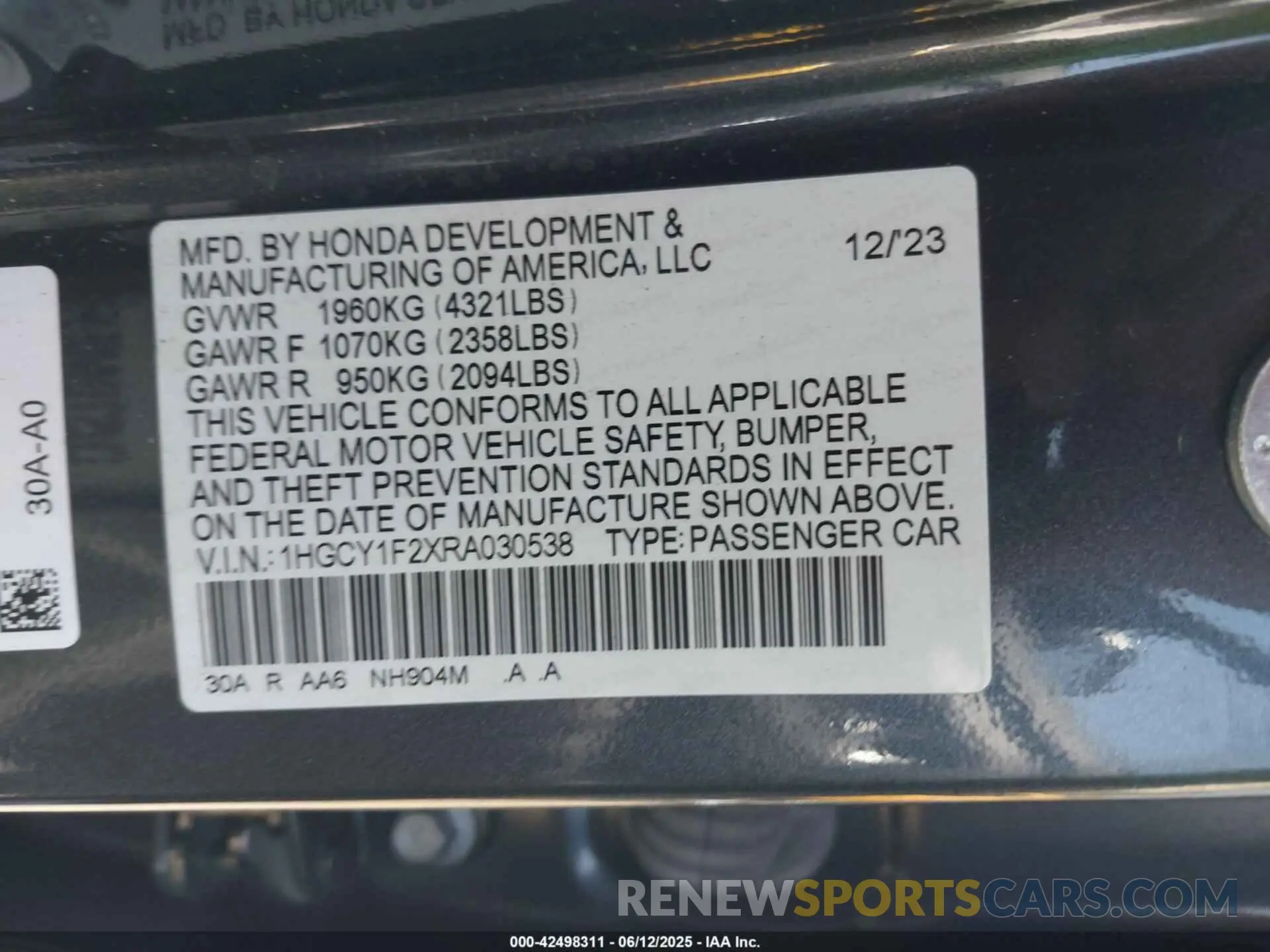 9 Photograph of a damaged car 1HGCY1F2XRA030538 HONDA ACCORD 2024