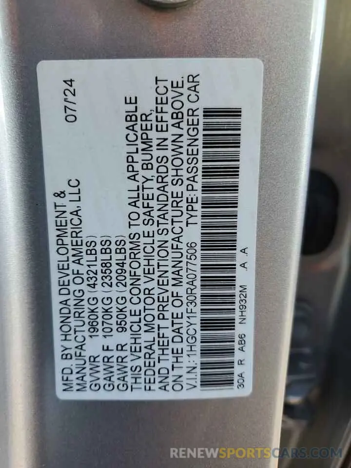 12 Фотография поврежденного автомобиля 1HGCY1F30RA077506 HONDA ACCORD 2024