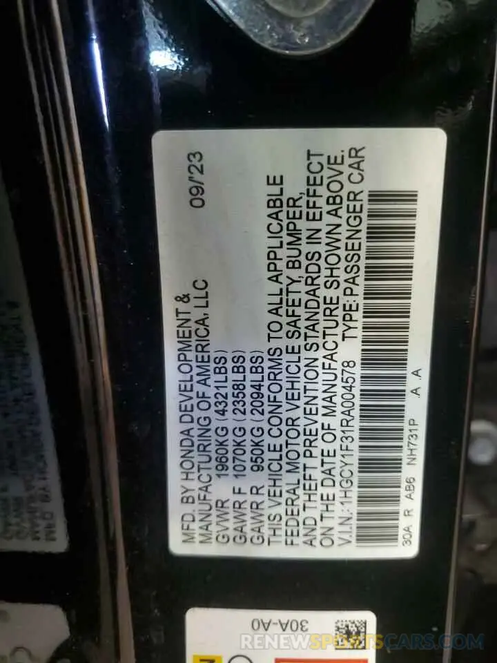12 Фотография поврежденного автомобиля 1HGCY1F31RA004578 HONDA ACCORD 2024