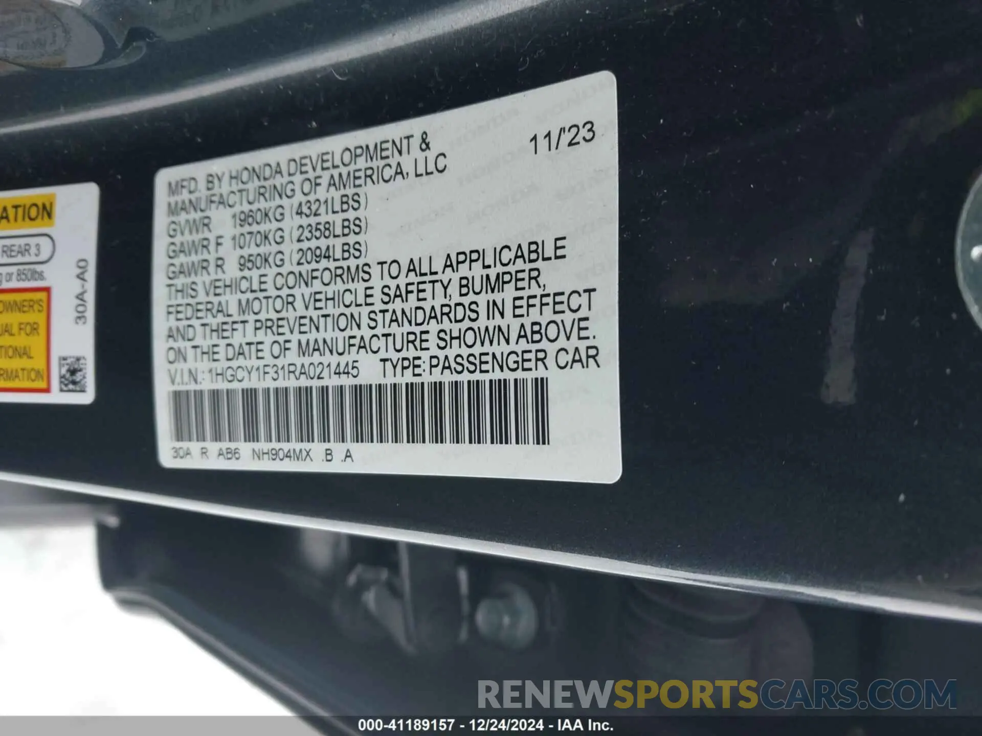 9 Фотография поврежденного автомобиля 1HGCY1F31RA021445 HONDA ACCORD 2024