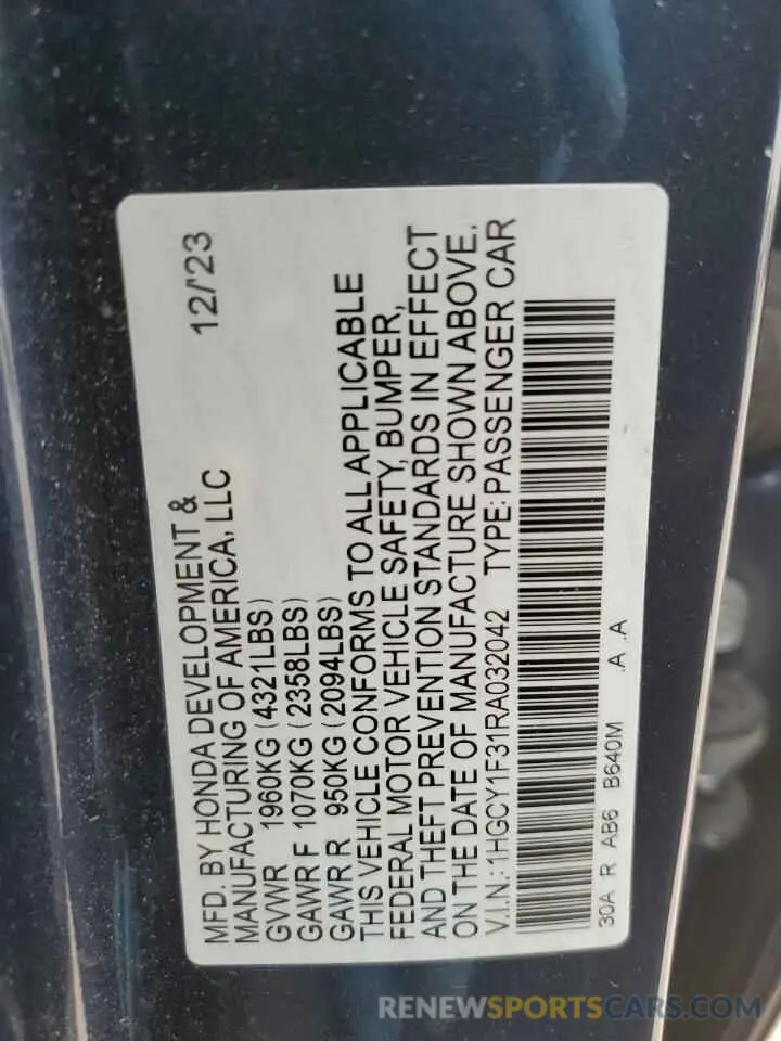12 Фотография поврежденного автомобиля 1HGCY1F31RA032042 HONDA ACCORD 2024
