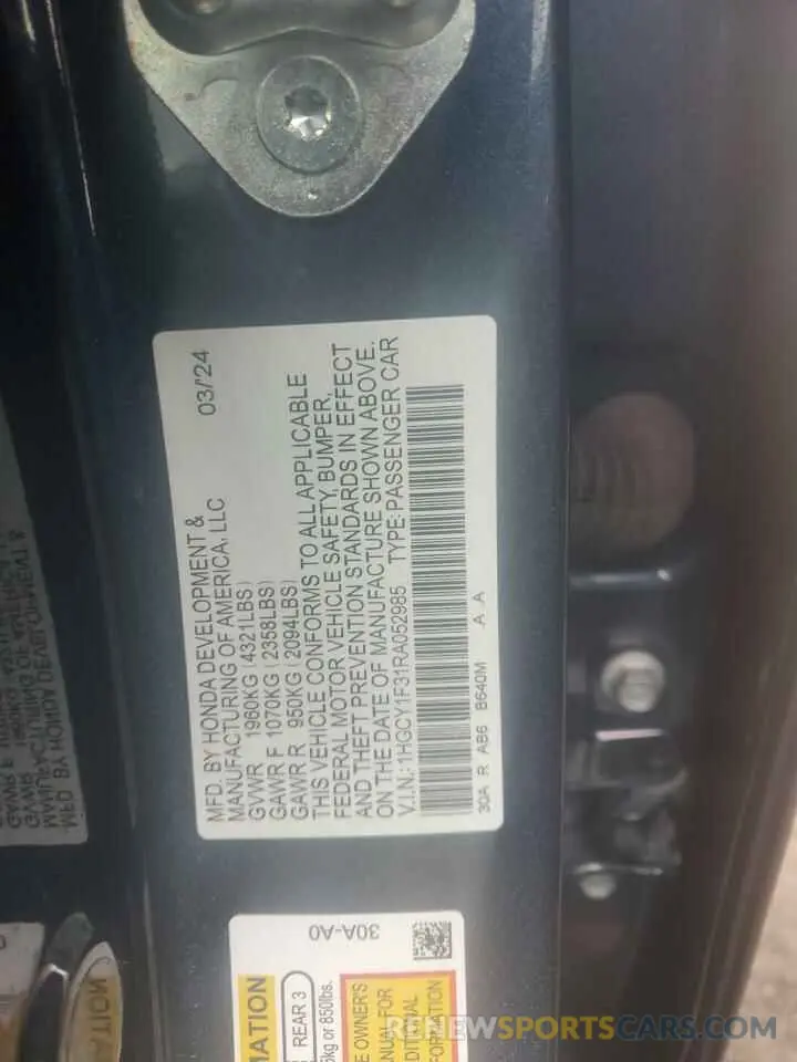 14 Photograph of a damaged car 1HGCY1F31RA052985 HONDA ACCORD 2024