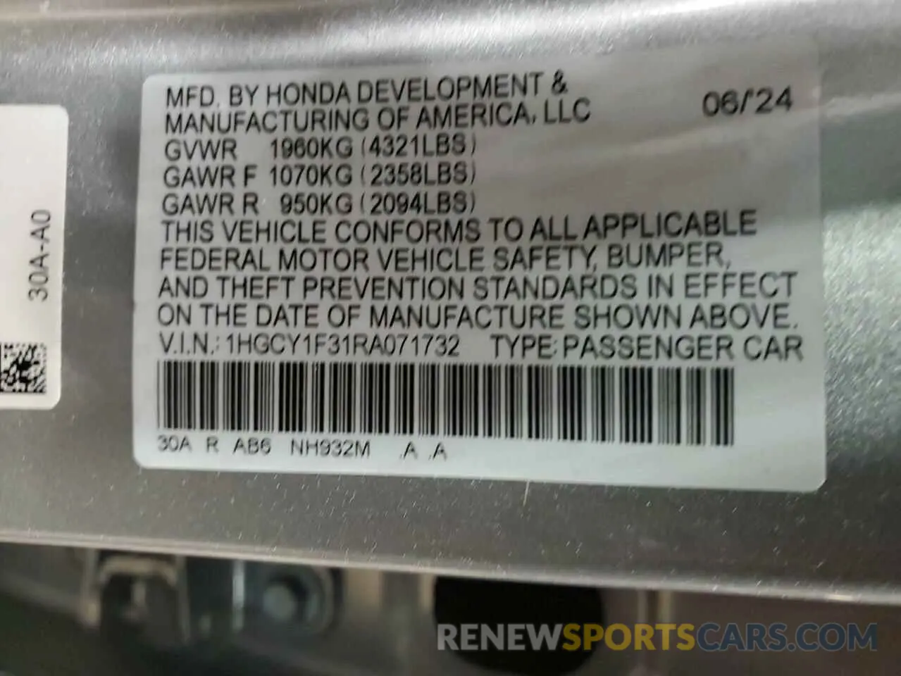 12 Фотография поврежденного автомобиля 1HGCY1F31RA071732 HONDA ACCORD 2024