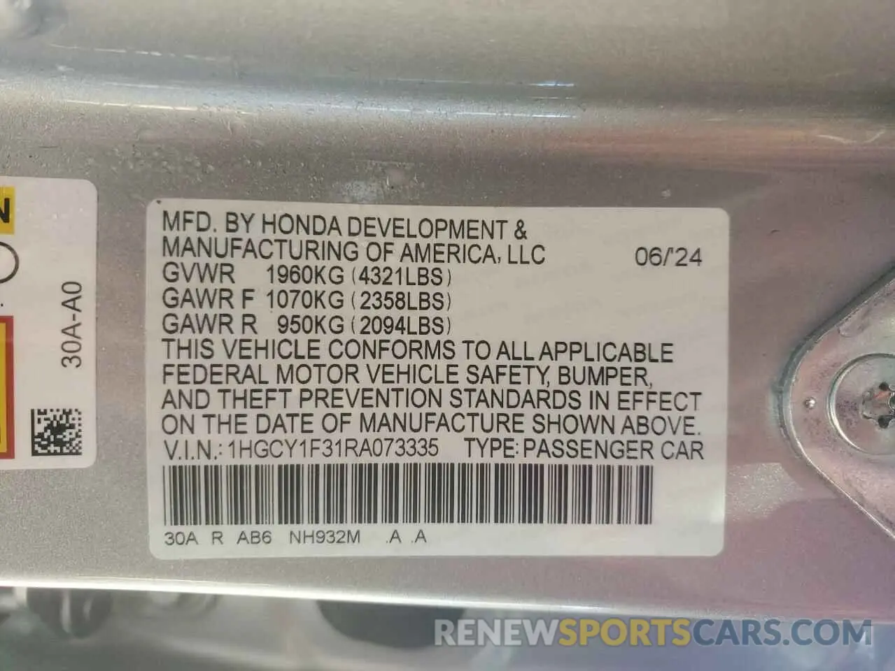13 Photograph of a damaged car 1HGCY1F31RA073335 HONDA ACCORD 2024