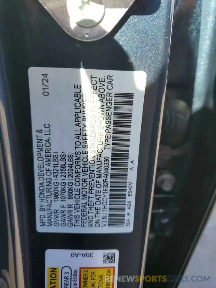 14 Photograph of a damaged car 1HGCY1F32RA040330 HONDA ACCORD 2024
