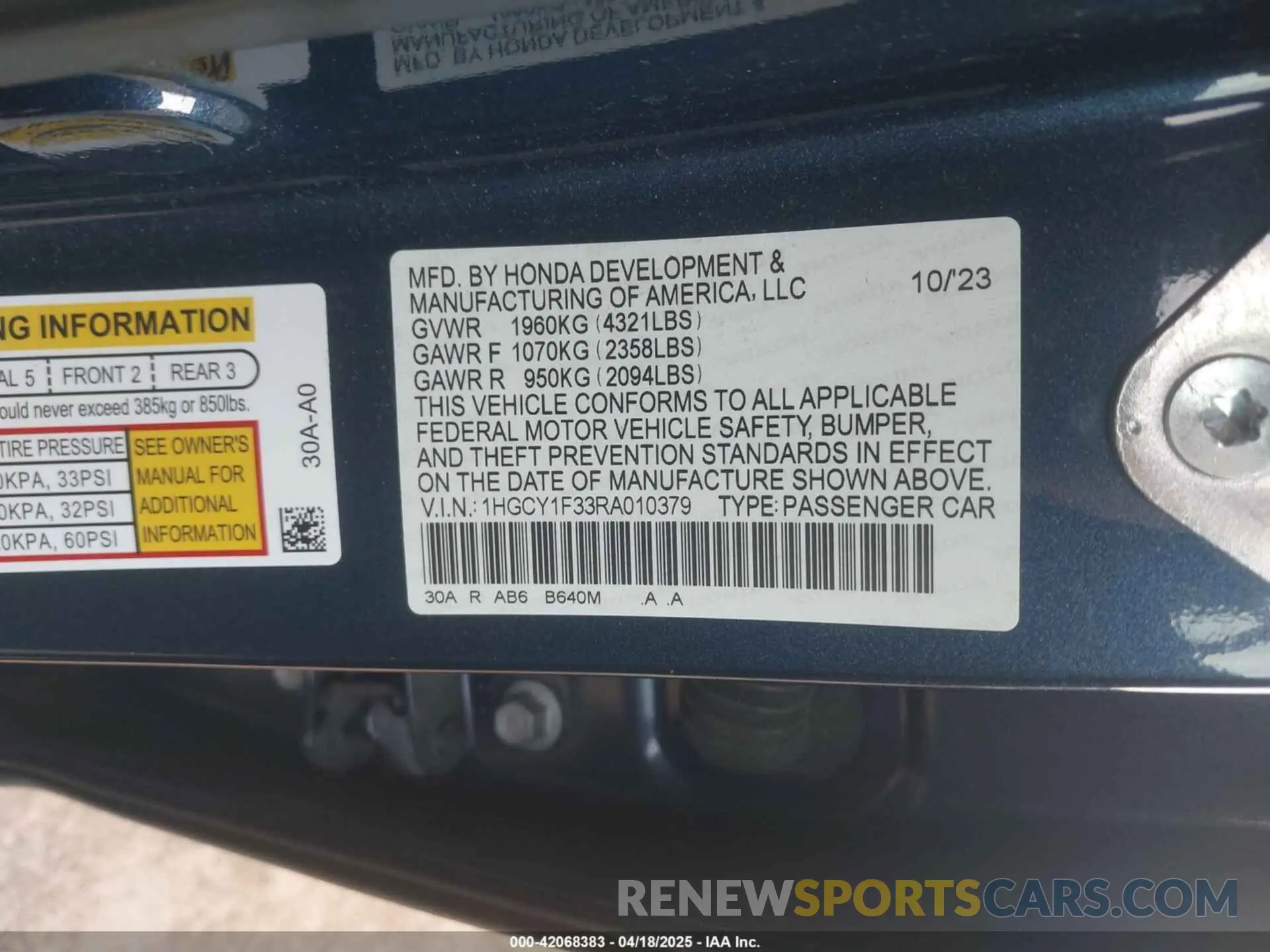 9 Photograph of a damaged car 1HGCY1F33RA010379 HONDA ACCORD 2024