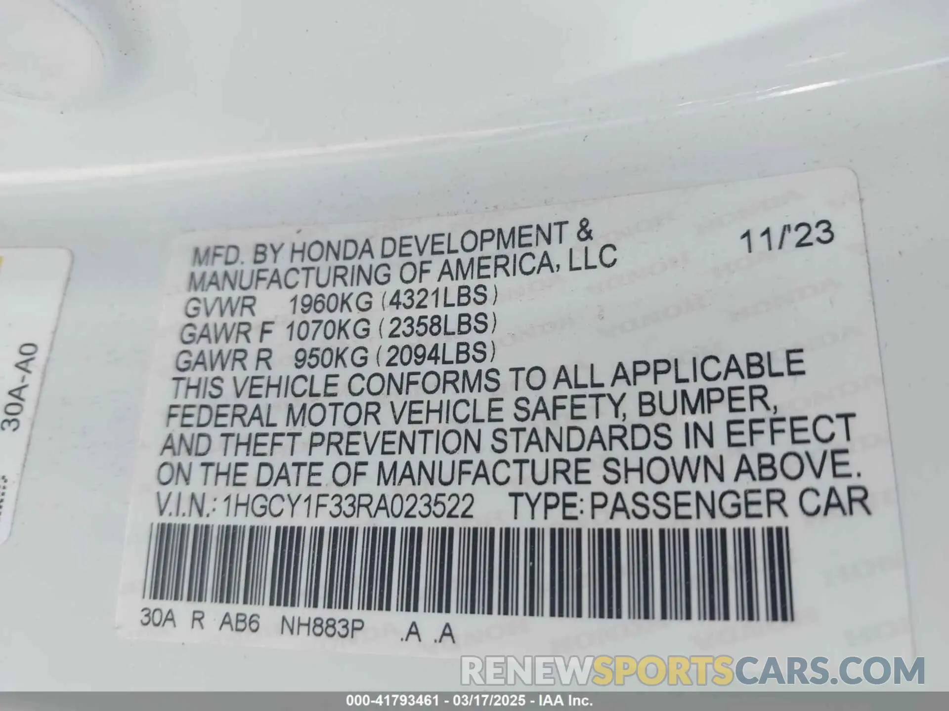 9 Photograph of a damaged car 1HGCY1F33RA023522 HONDA ACCORD 2024
