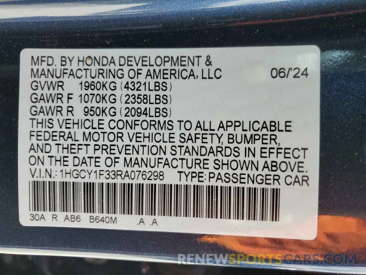 15 Фотография поврежденного автомобиля 1HGCY1F33RA076298 HONDA ACCORD 2024