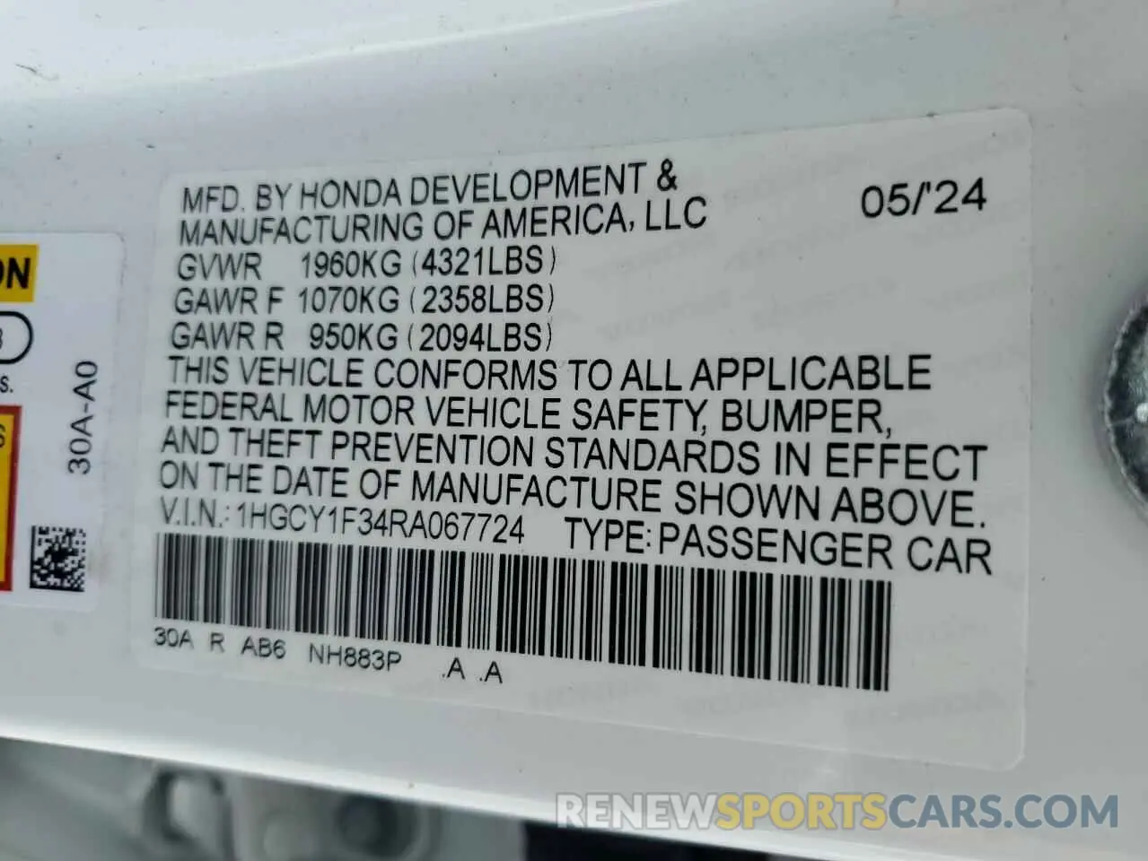13 Фотография поврежденного автомобиля 1HGCY1F34RA067724 HONDA ACCORD 2024