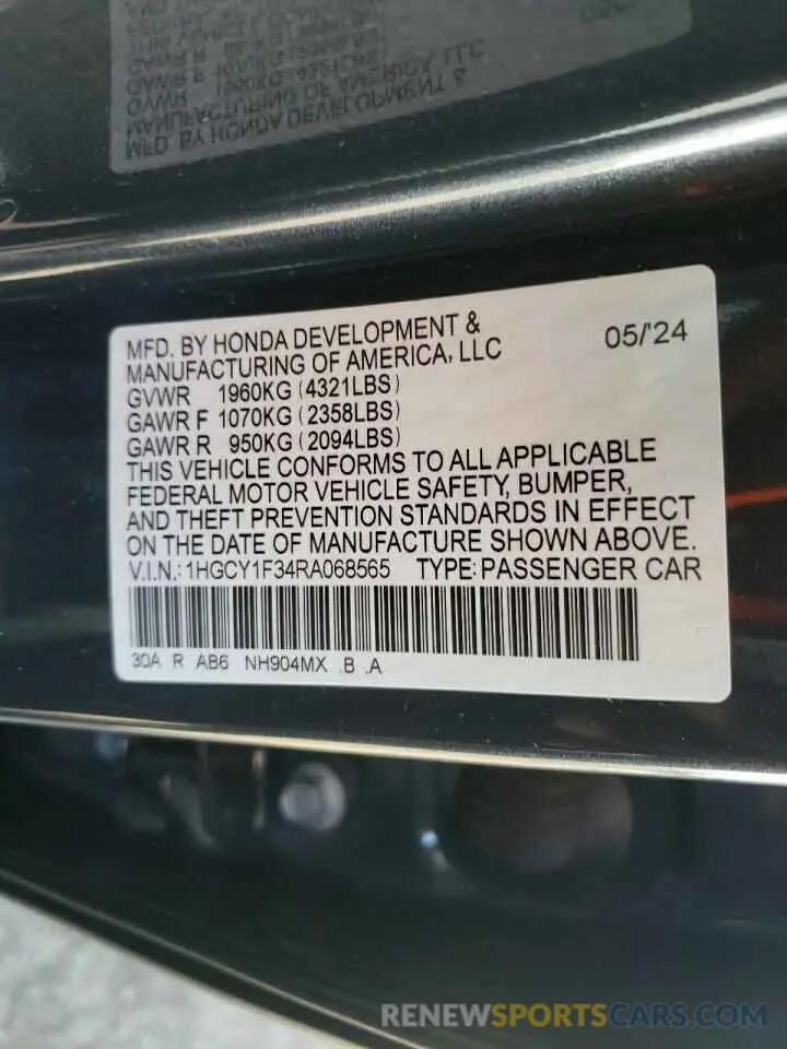 15 Фотография поврежденного автомобиля 1HGCY1F34RA068565 HONDA ACCORD 2024