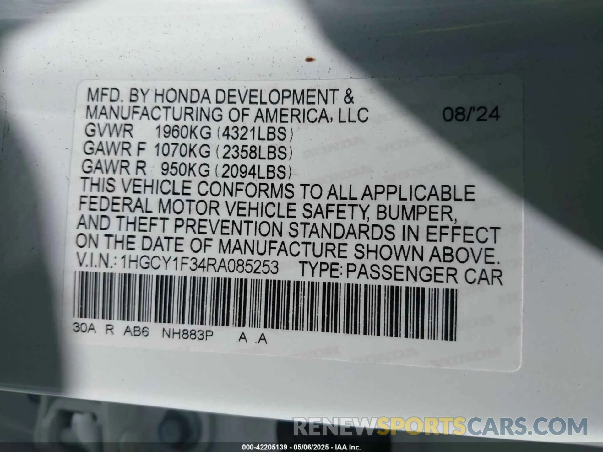 9 Фотография поврежденного автомобиля 1HGCY1F34RA085253 HONDA ACCORD 2024
