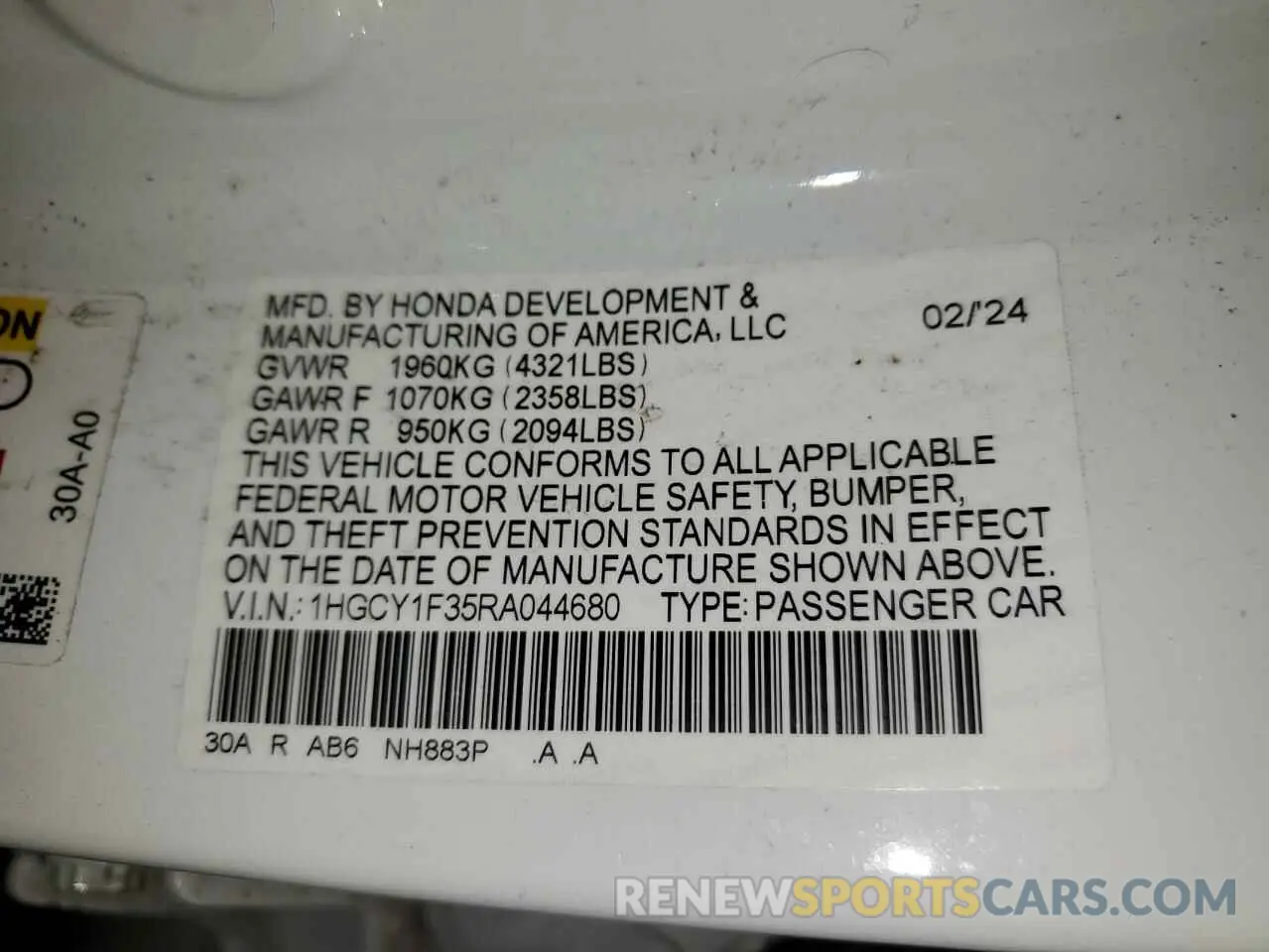 12 Photograph of a damaged car 1HGCY1F35RA044680 HONDA ACCORD 2024