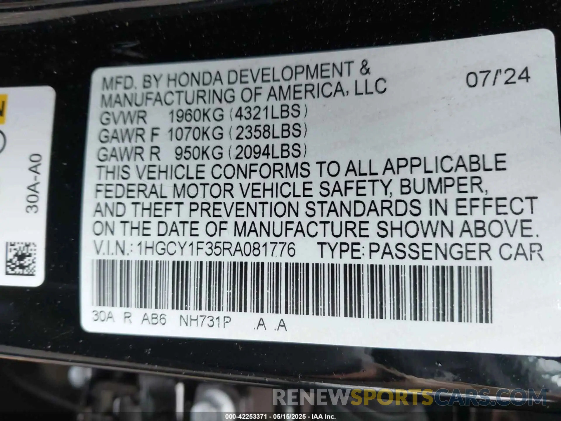 9 Фотография поврежденного автомобиля 1HGCY1F35RA081776 HONDA ACCORD 2024