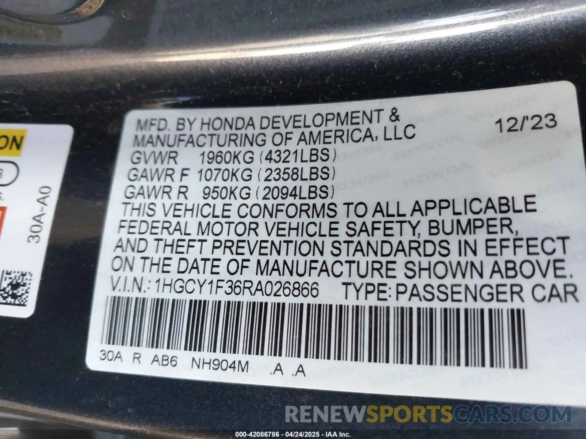 9 Фотография поврежденного автомобиля 1HGCY1F36RA026866 HONDA ACCORD 2024