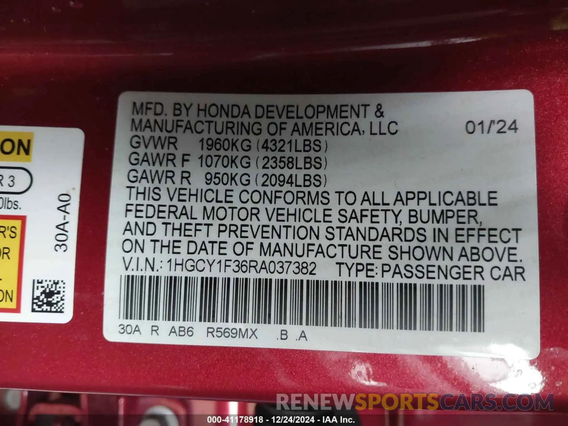 9 Фотография поврежденного автомобиля 1HGCY1F36RA037382 HONDA ACCORD 2024