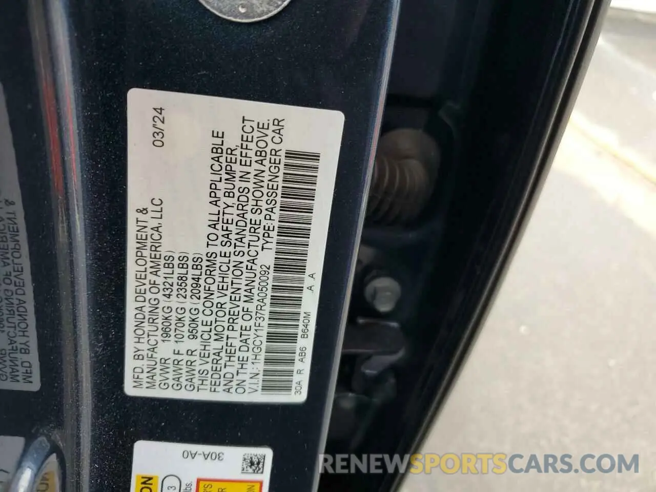 14 Photograph of a damaged car 1HGCY1F37RA050092 HONDA ACCORD 2024