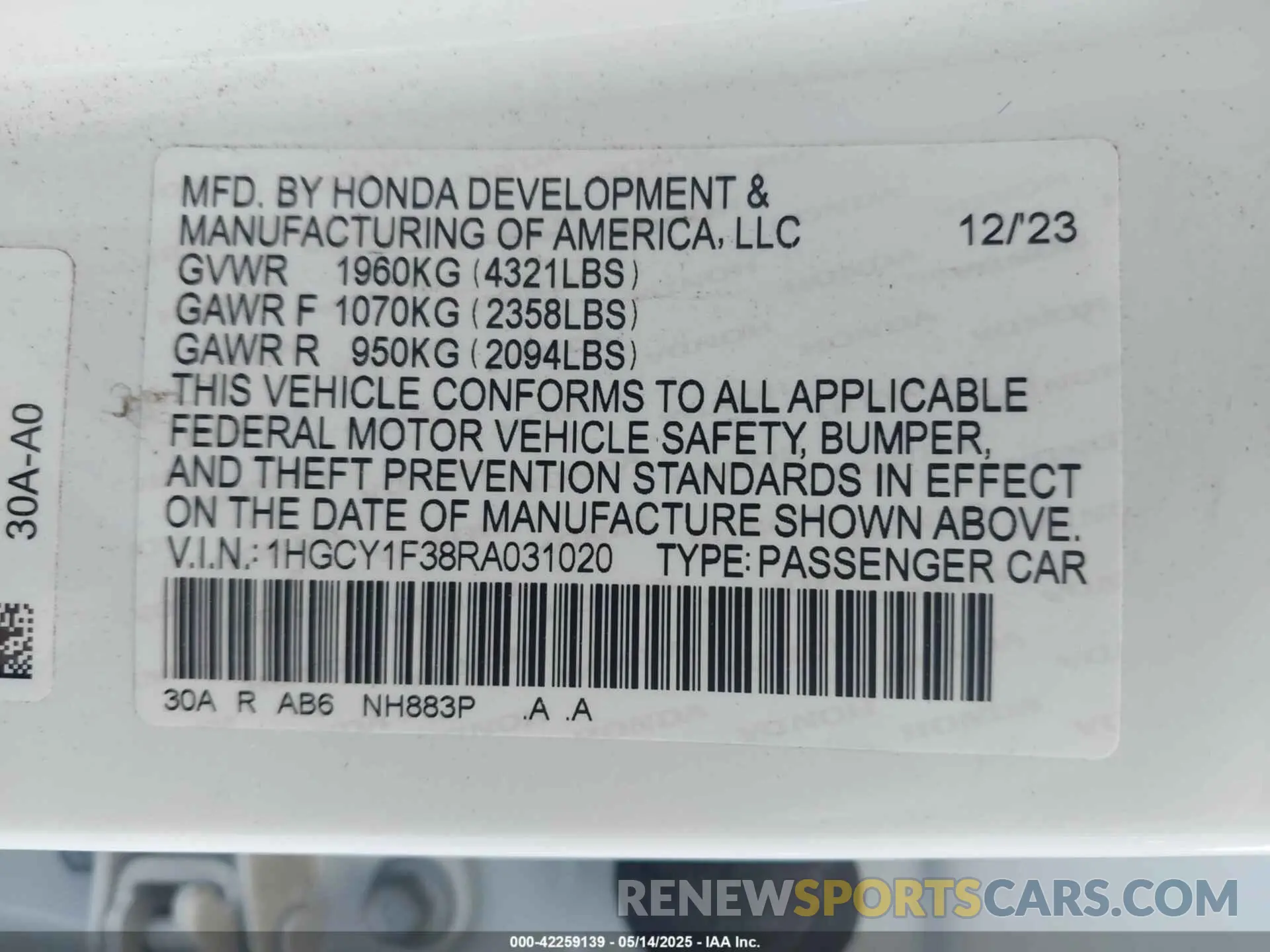 9 Фотография поврежденного автомобиля 1HGCY1F38RA031020 HONDA ACCORD 2024