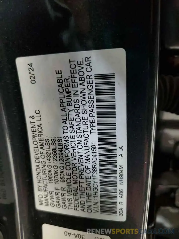 12 Фотография поврежденного автомобиля 1HGCY1F38RA041501 HONDA ACCORD 2024