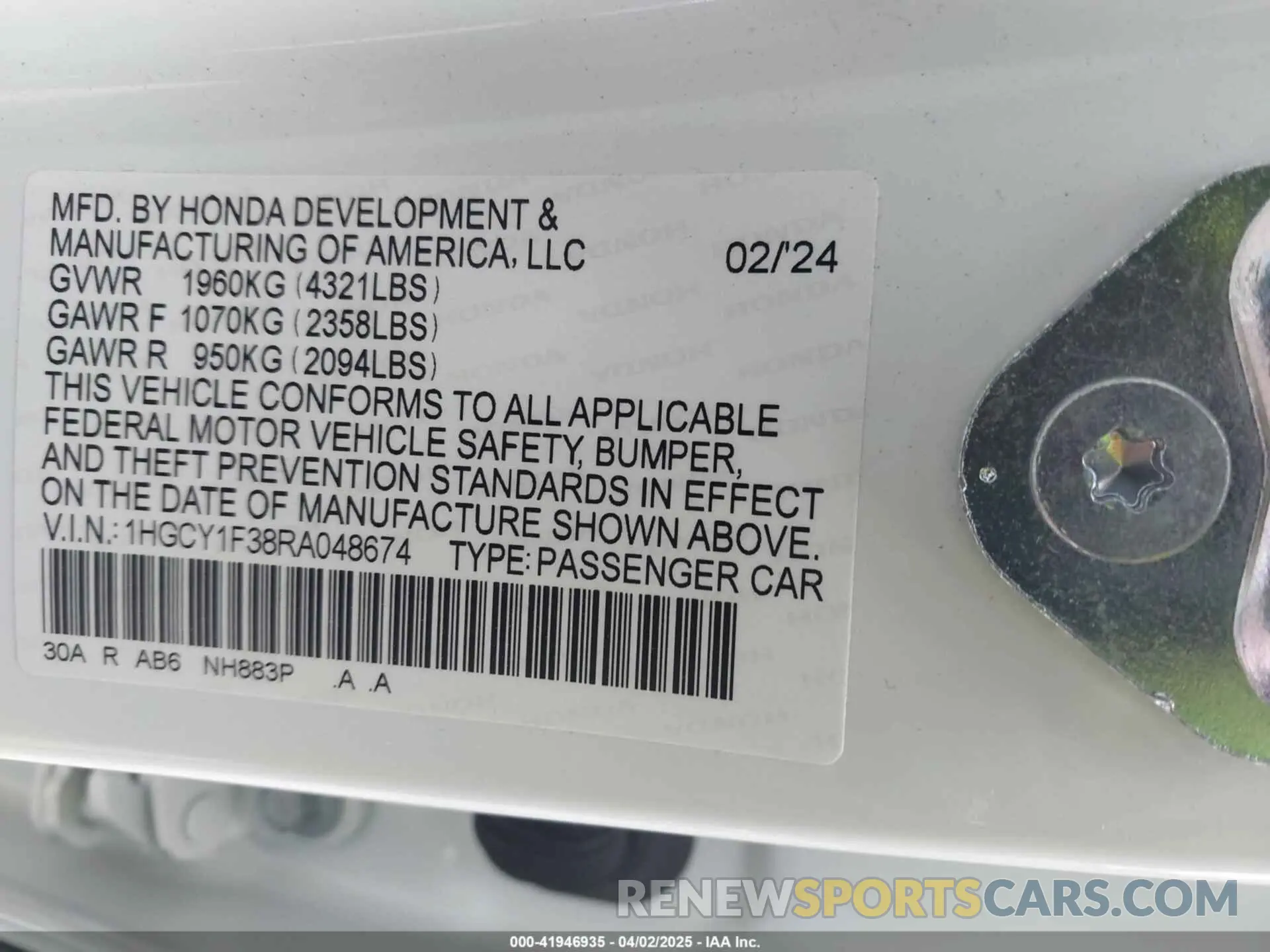 9 Фотография поврежденного автомобиля 1HGCY1F38RA048674 HONDA ACCORD 2024