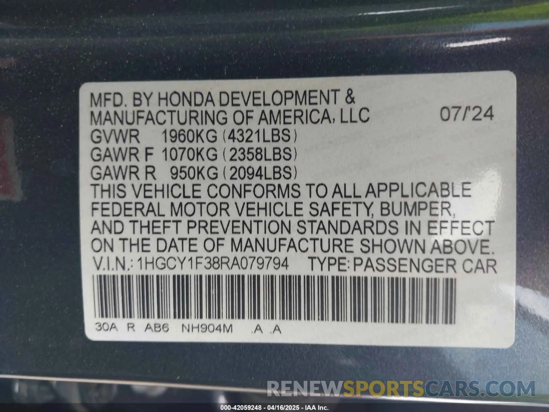 9 Фотография поврежденного автомобиля 1HGCY1F38RA079794 HONDA ACCORD 2024