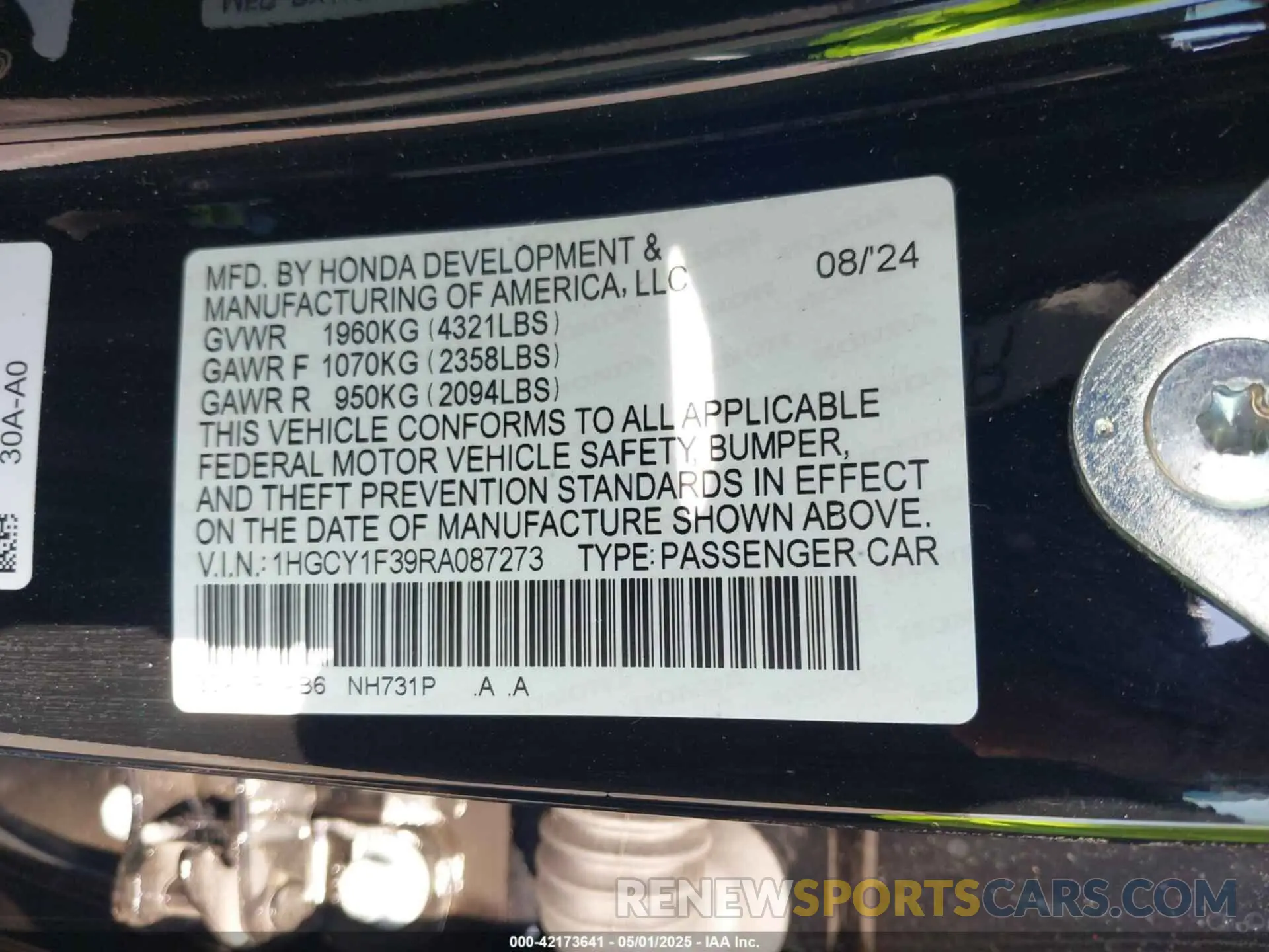 9 Фотография поврежденного автомобиля 1HGCY1F39RA087273 HONDA ACCORD 2024