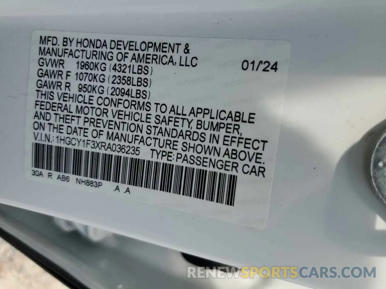 12 Photograph of a damaged car 1HGCY1F3XRA036235 HONDA ACCORD 2024