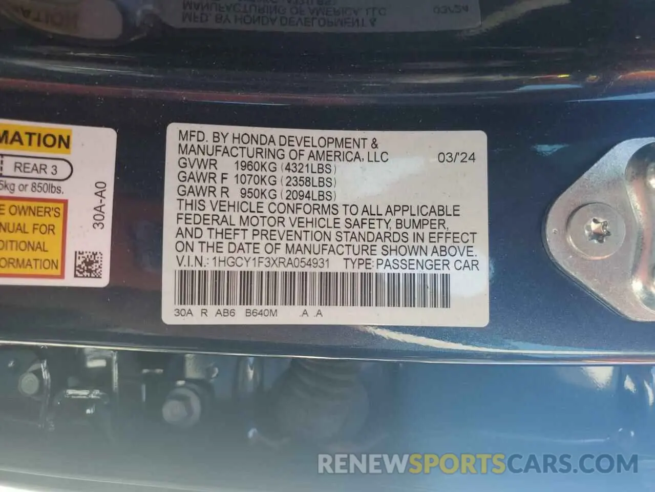 14 Photograph of a damaged car 1HGCY1F3XRA054931 HONDA ACCORD 2024
