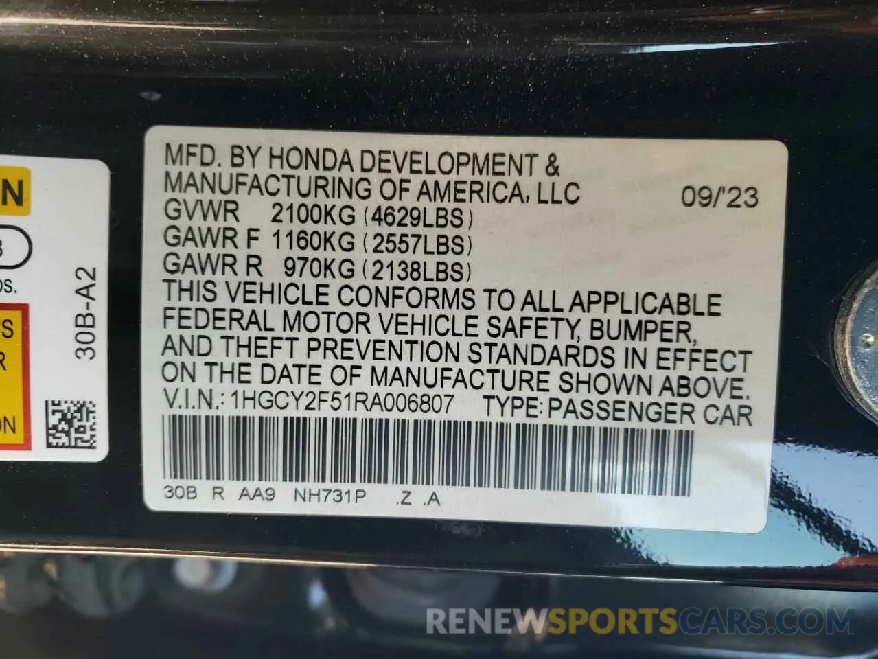 14 Photograph of a damaged car 1HGCY2F51RA006807 HONDA ACCORD 2024
