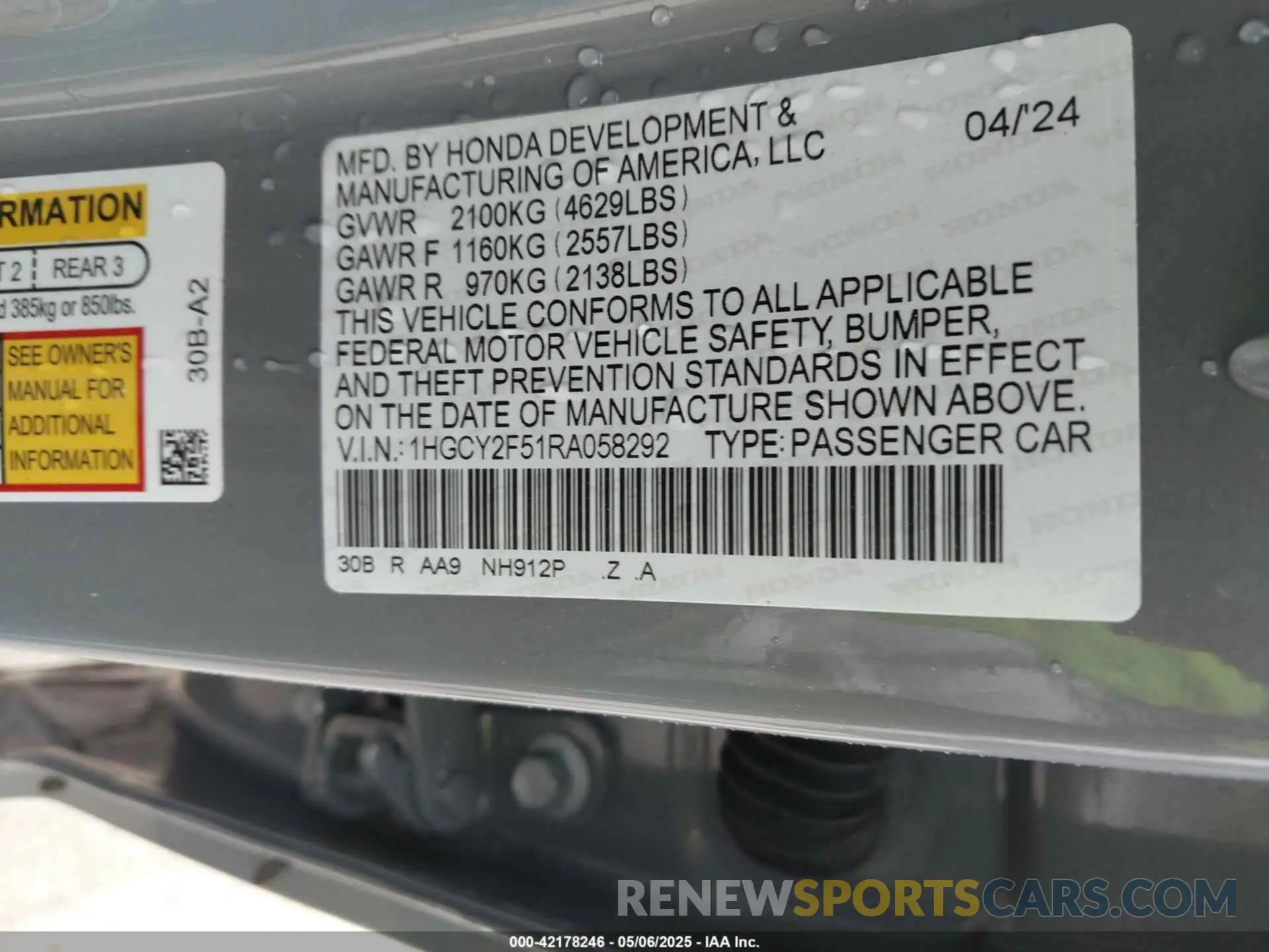 9 Photograph of a damaged car 1HGCY2F51RA058292 HONDA ACCORD 2024