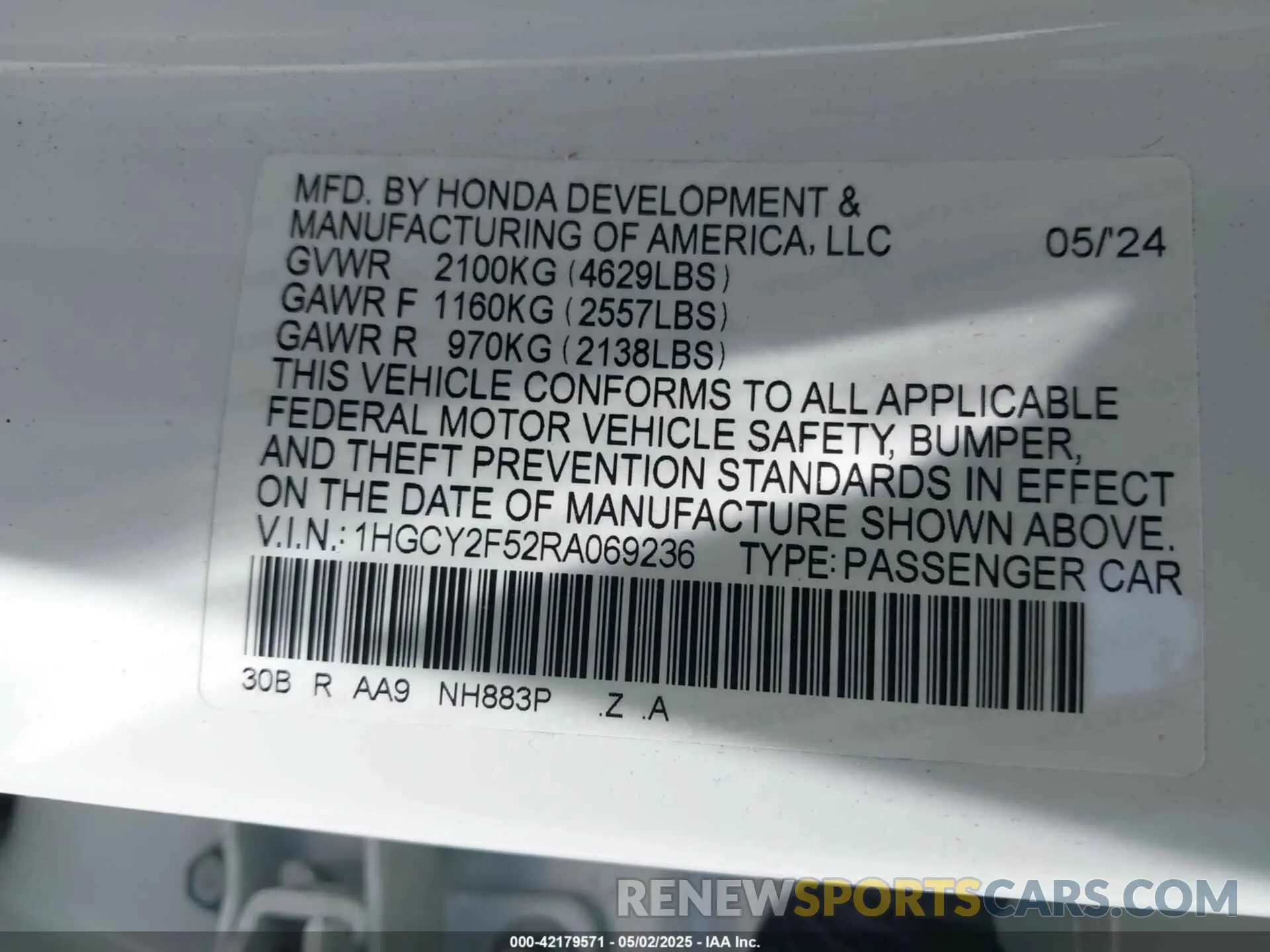 9 Photograph of a damaged car 1HGCY2F52RA069236 HONDA ACCORD 2024