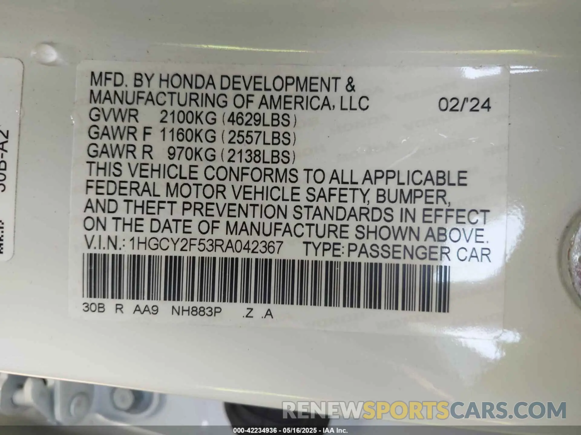 9 Фотография поврежденного автомобиля 1HGCY2F53RA042367 HONDA ACCORD 2024