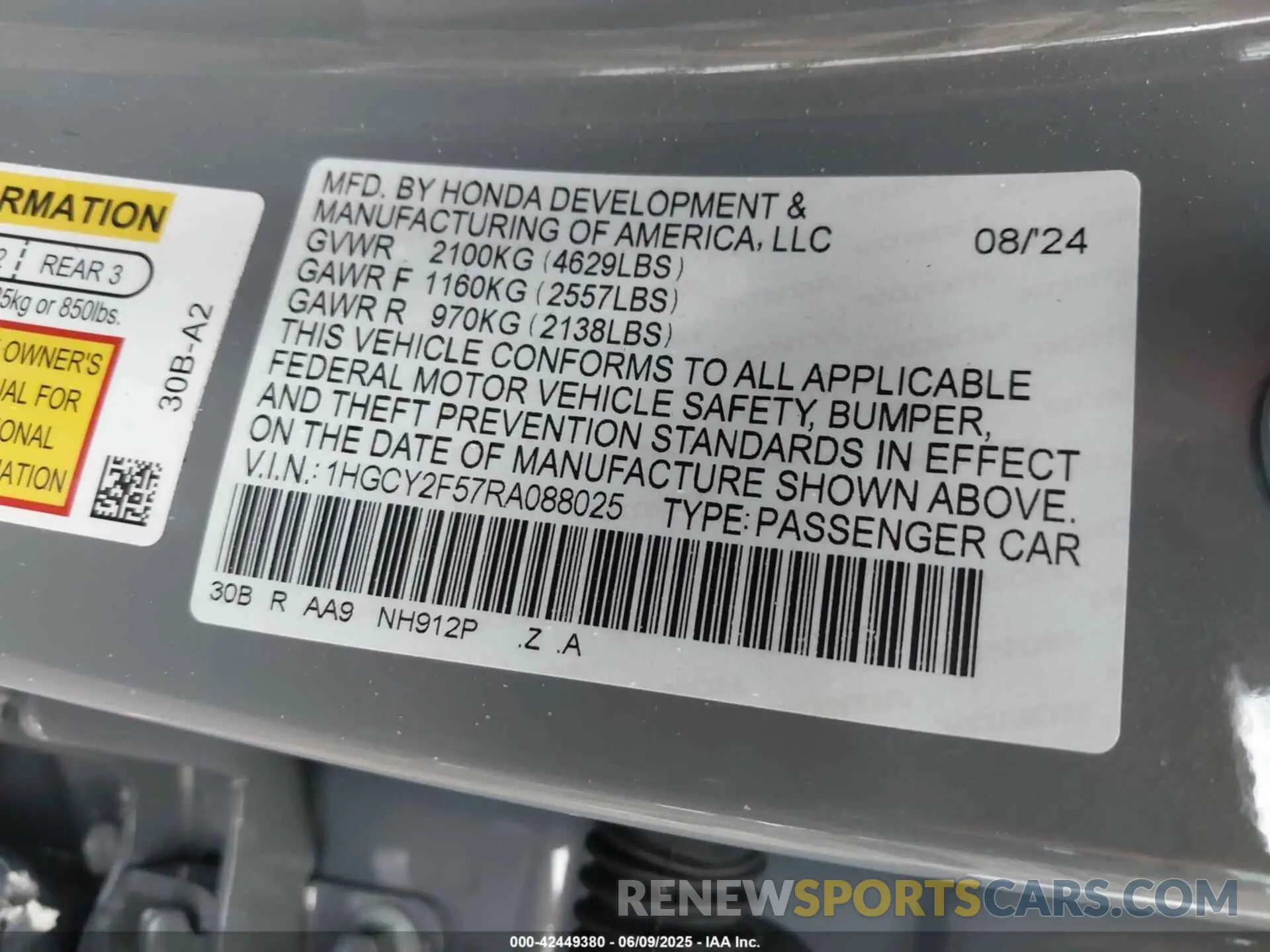 9 Photograph of a damaged car 1HGCY2F57RA088025 HONDA ACCORD 2024