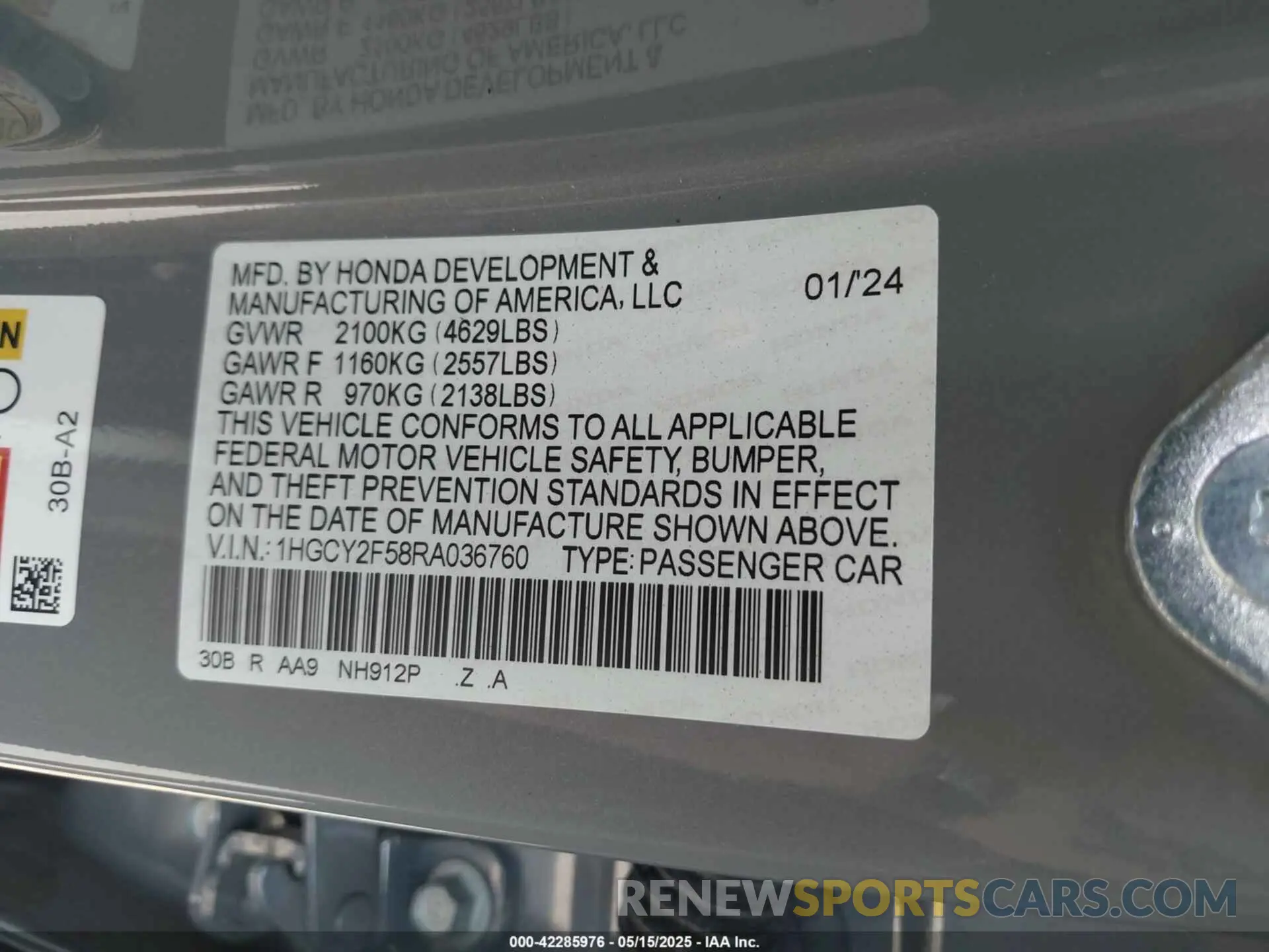 9 Photograph of a damaged car 1HGCY2F58RA036760 HONDA ACCORD 2024