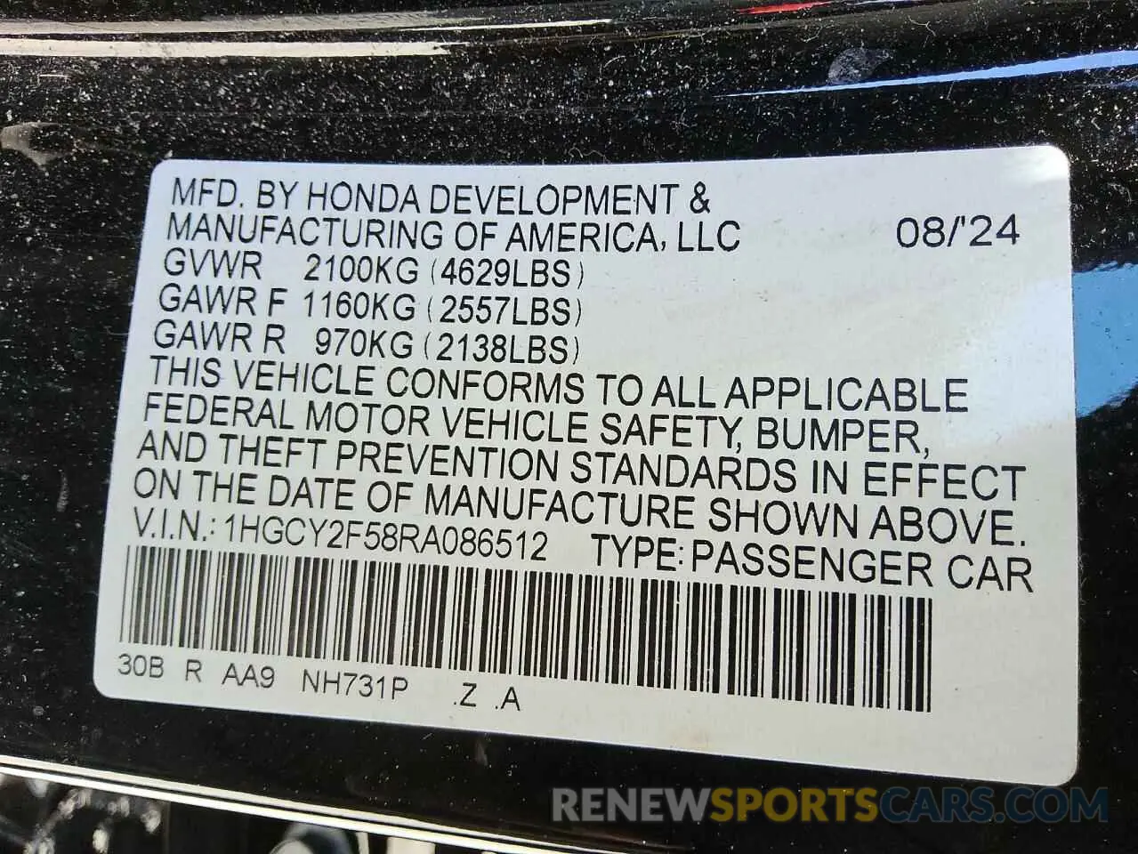 12 Photograph of a damaged car 1HGCY2F58RA086512 HONDA ACCORD 2024