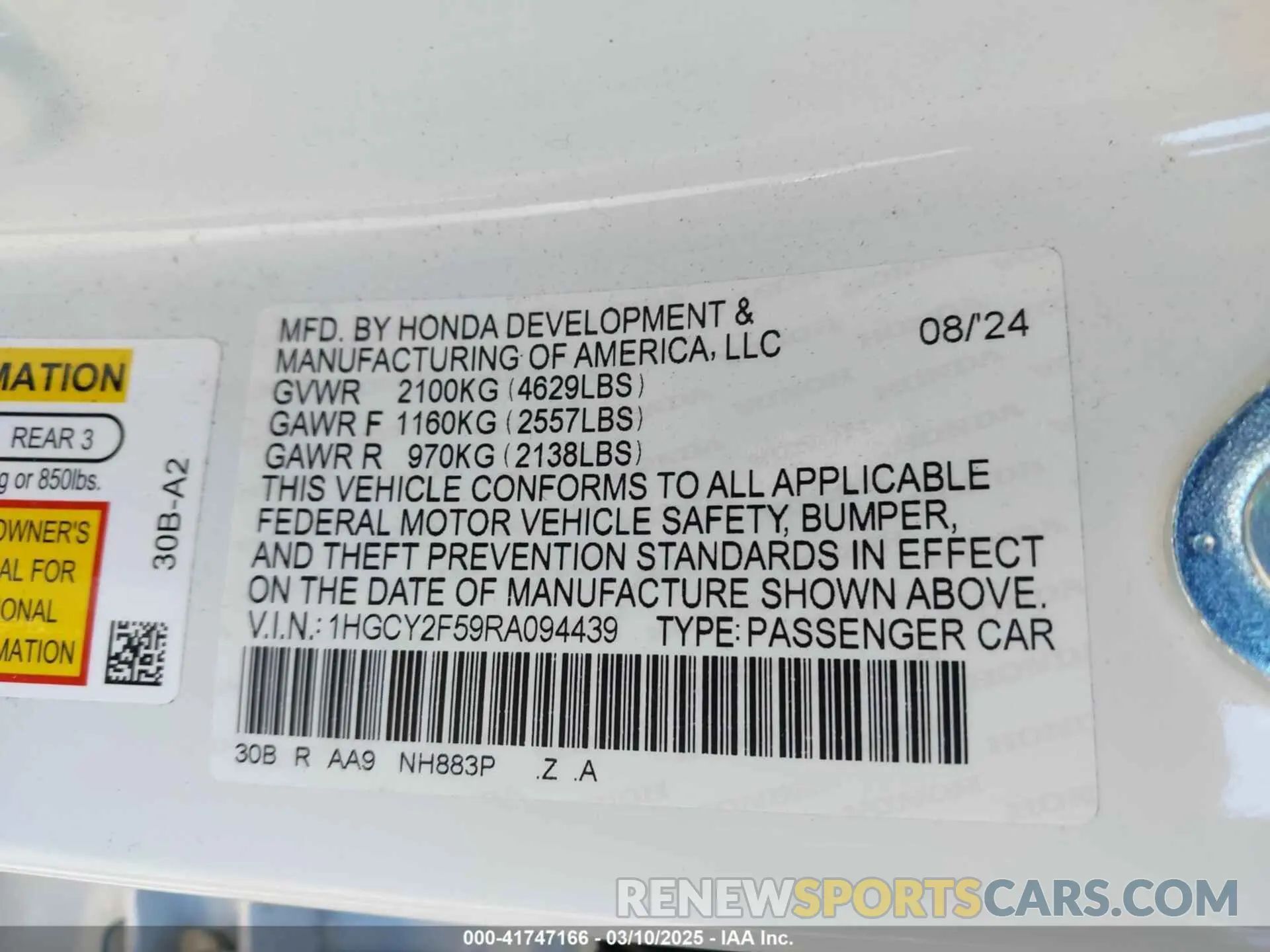 9 Фотография поврежденного автомобиля 1HGCY2F59RA094439 HONDA ACCORD 2024
