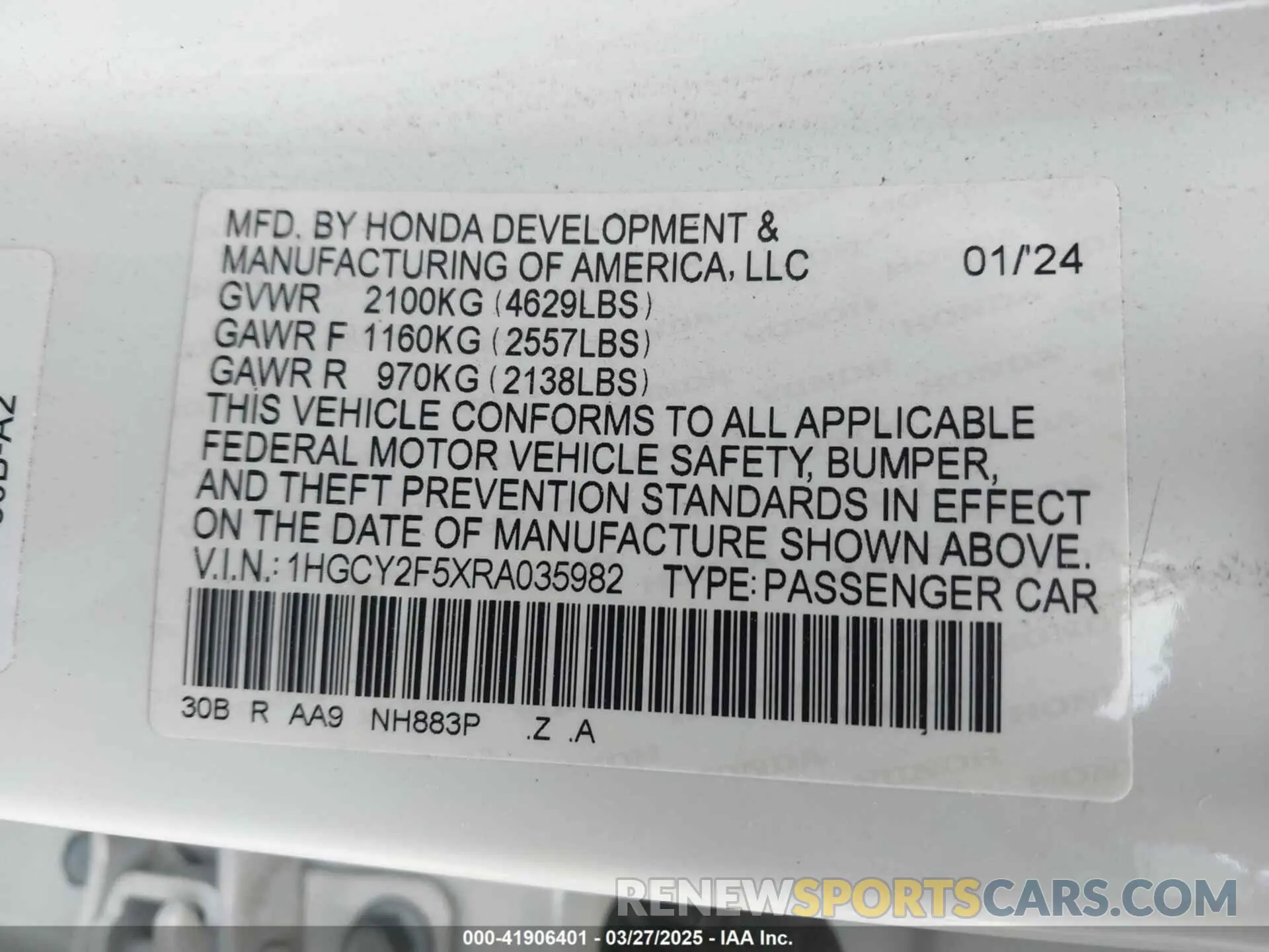 9 Фотография поврежденного автомобиля 1HGCY2F5XRA035982 HONDA ACCORD 2024