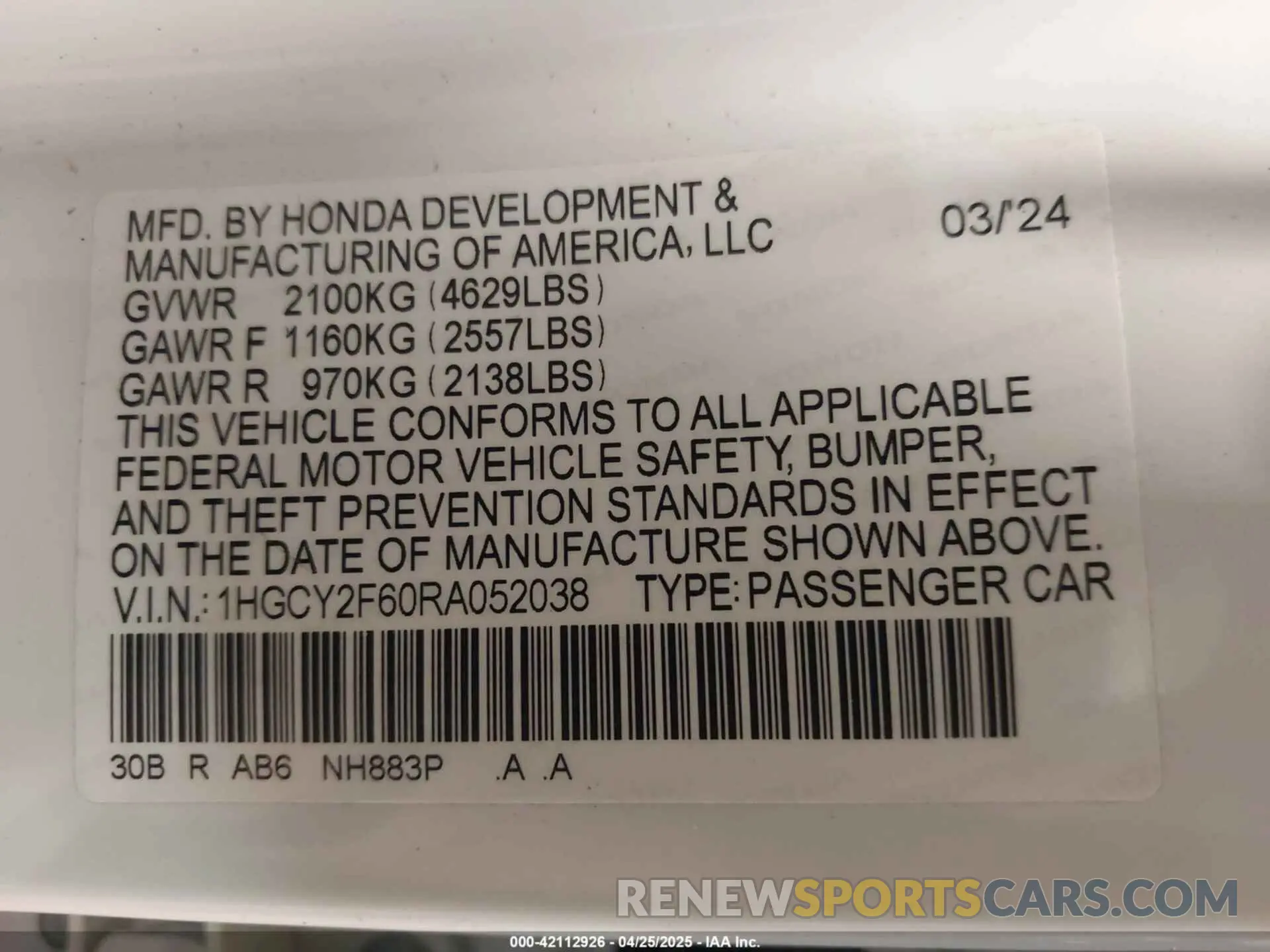 9 Фотография поврежденного автомобиля 1HGCY2F60RA052038 HONDA ACCORD 2024