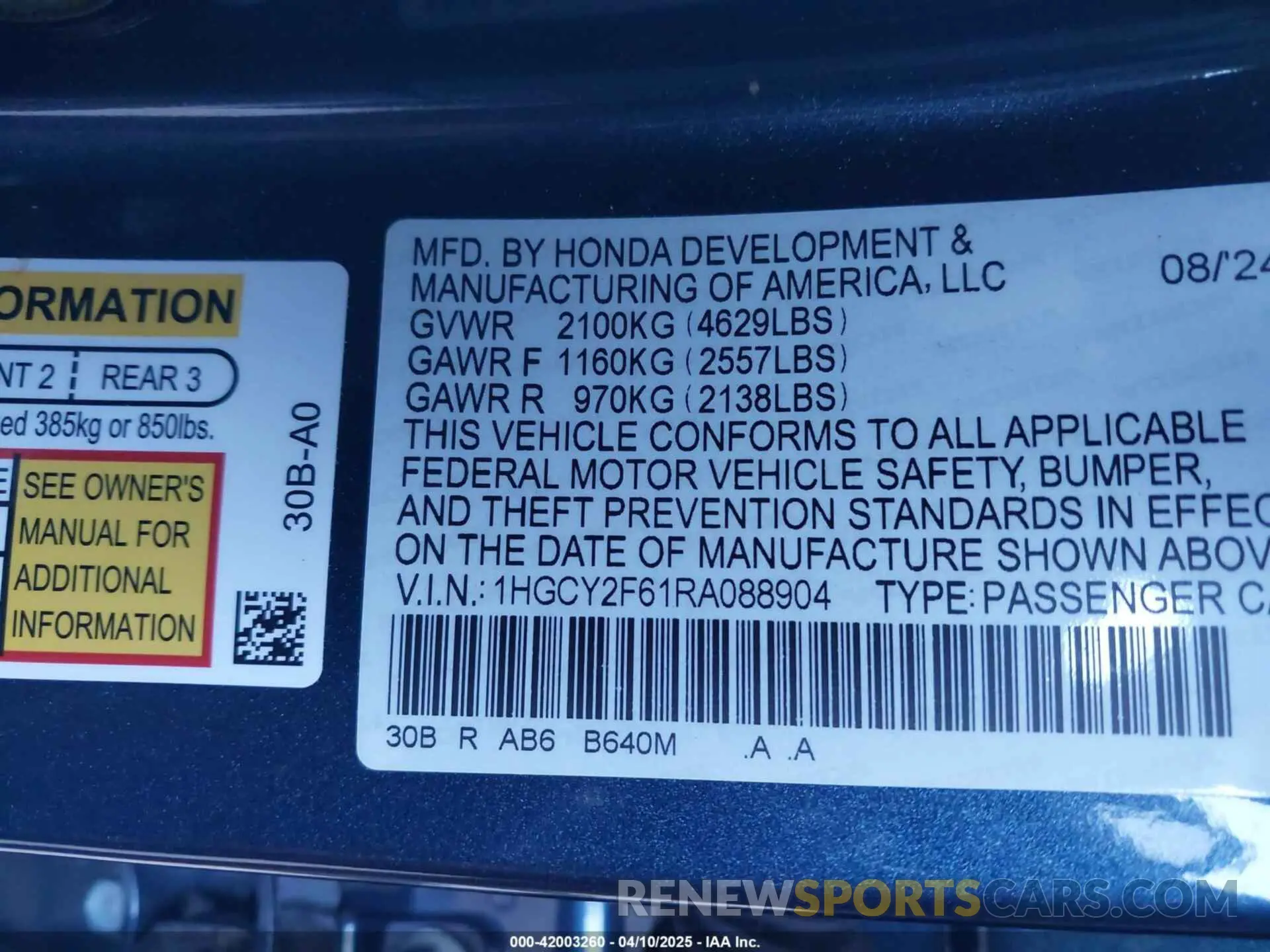 9 Photograph of a damaged car 1HGCY2F61RA088904 HONDA ACCORD 2024