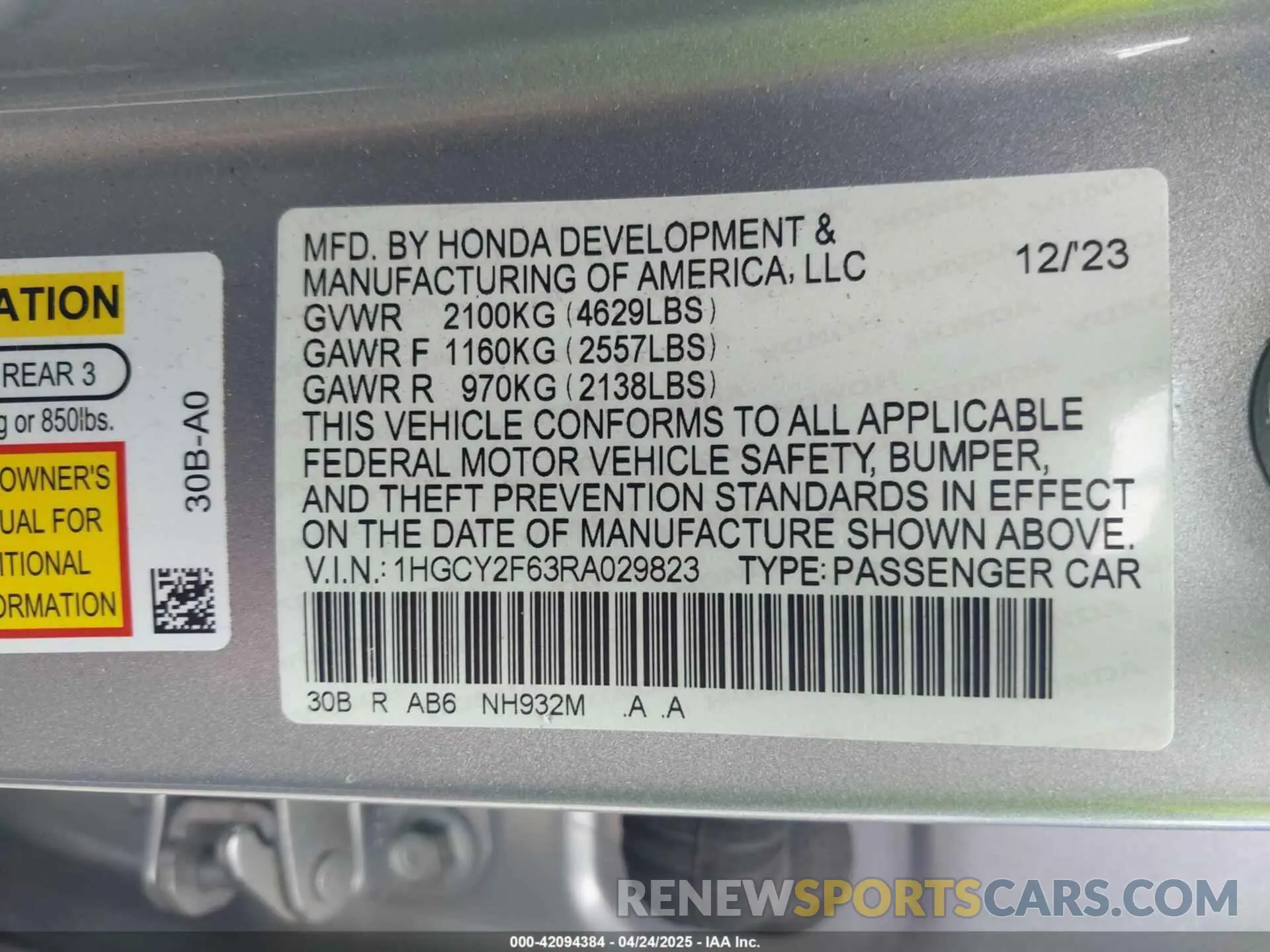 9 Фотография поврежденного автомобиля 1HGCY2F63RA029823 HONDA ACCORD 2024