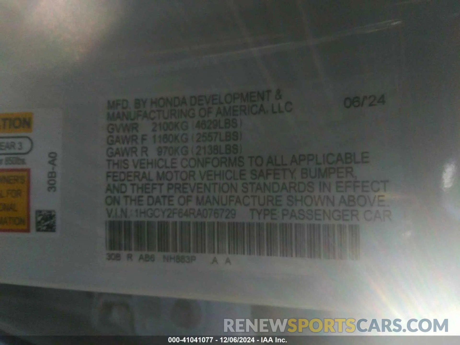 9 Фотография поврежденного автомобиля 1HGCY2F64RA076729 HONDA ACCORD 2024