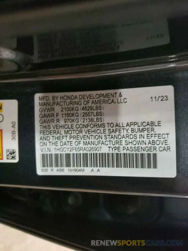 14 Фотография поврежденного автомобиля 1HGCY2F65RA026907 HONDA ACCORD 2024