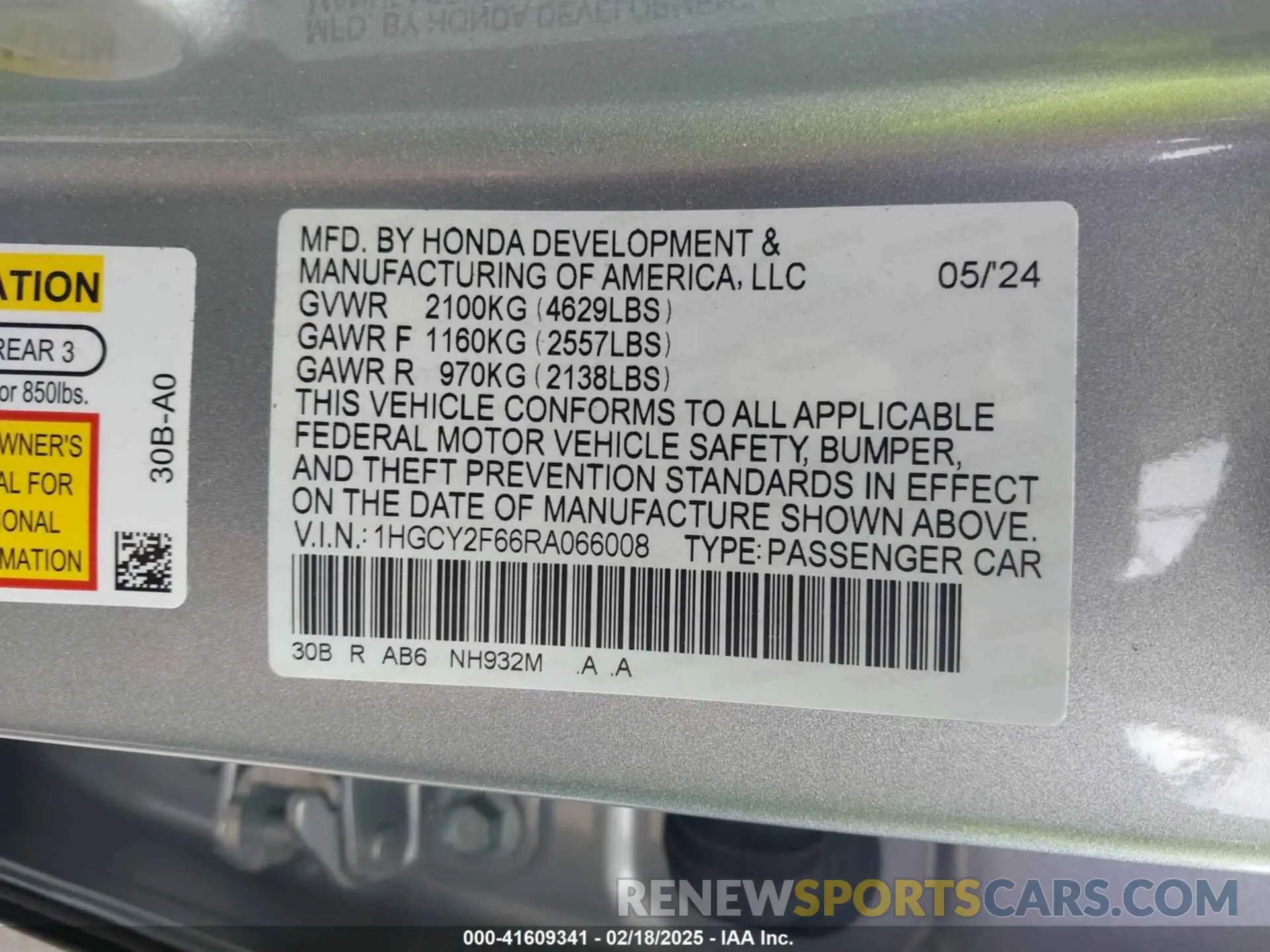 9 Photograph of a damaged car 1HGCY2F66RA066008 HONDA ACCORD 2024