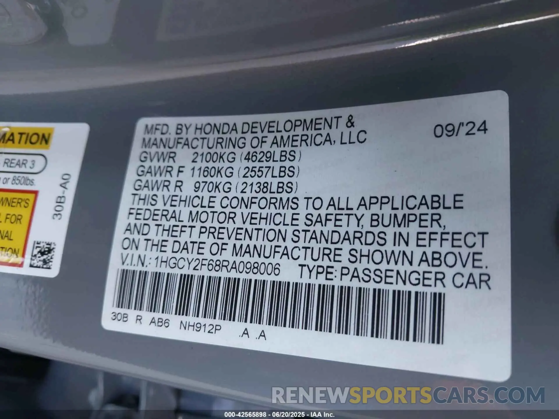 9 Фотография поврежденного автомобиля 1HGCY2F68RA098006 HONDA ACCORD 2024
