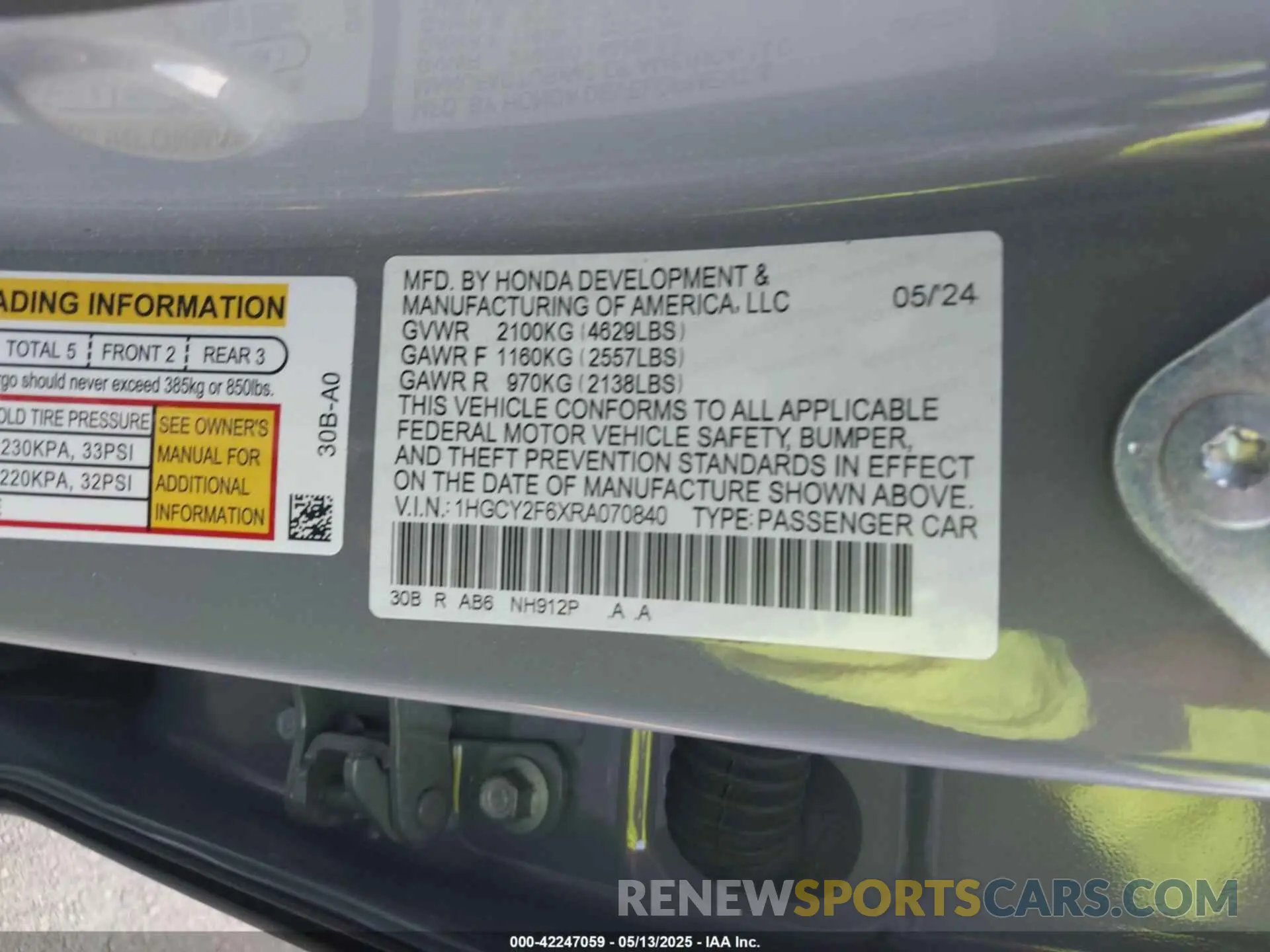 9 Photograph of a damaged car 1HGCY2F6XRA070840 HONDA ACCORD 2024